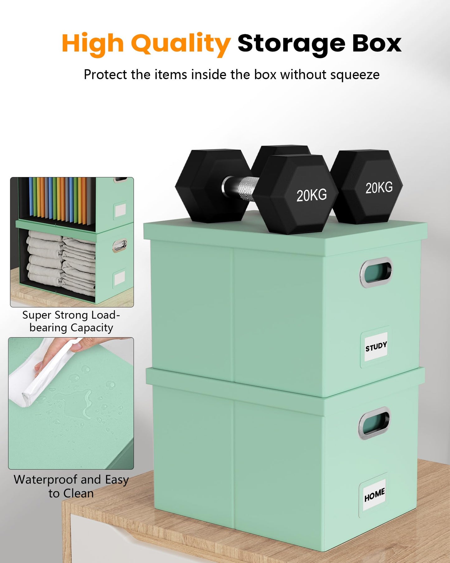 Oterri 2 Pack File Storage Organizer Box,Portable File Box with Lid,Fit for Letter/Legal File