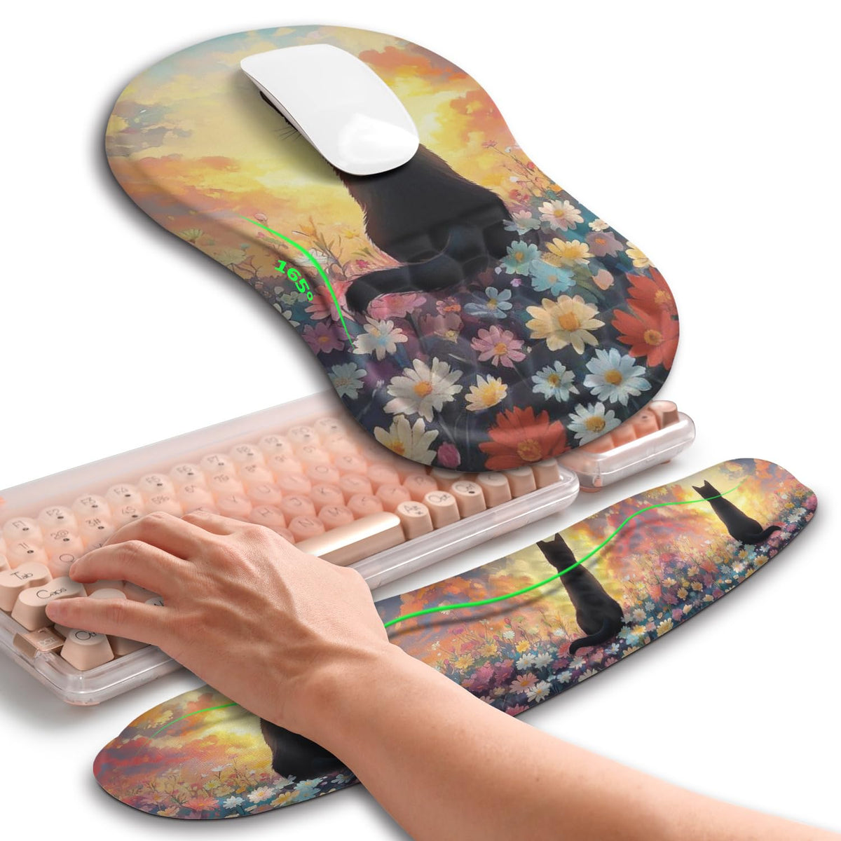 Hokafenle 2in1 Combination, Wave Keyboard Wrist Rest and Ergonomic Curvature Mouse Pad Wrist