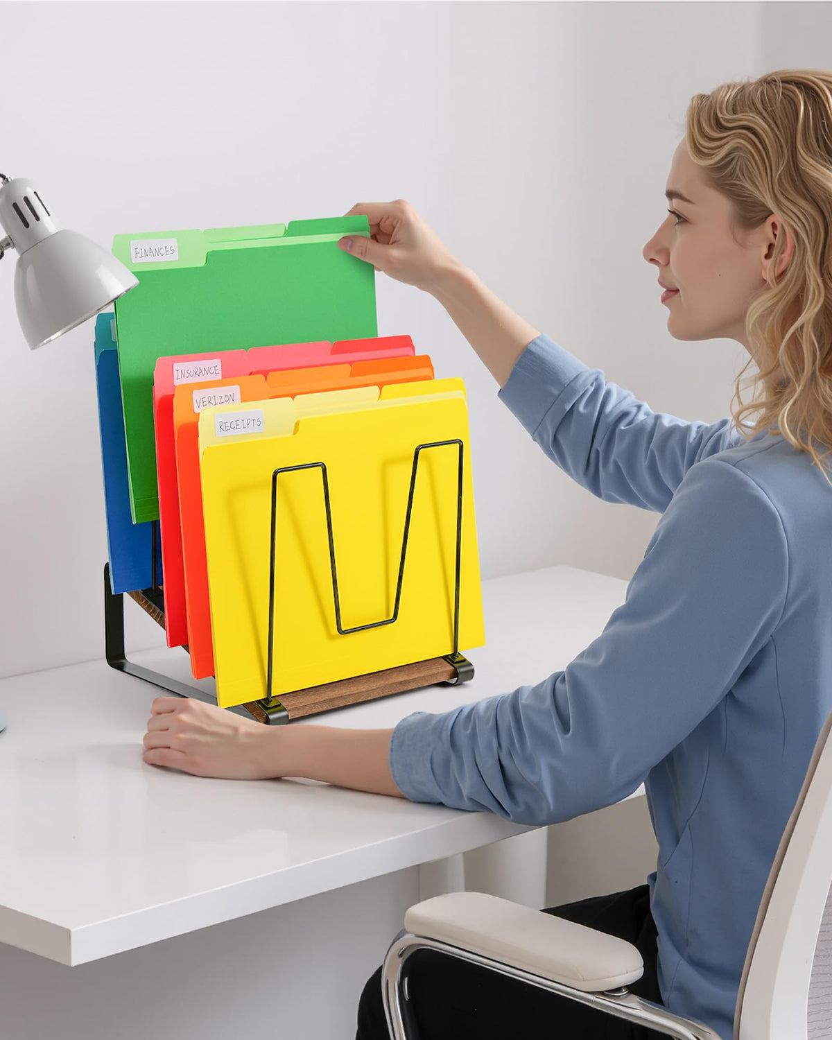 HULISEN Inclined Desk File Organizer, 5-Section Desktop File Folder Holder