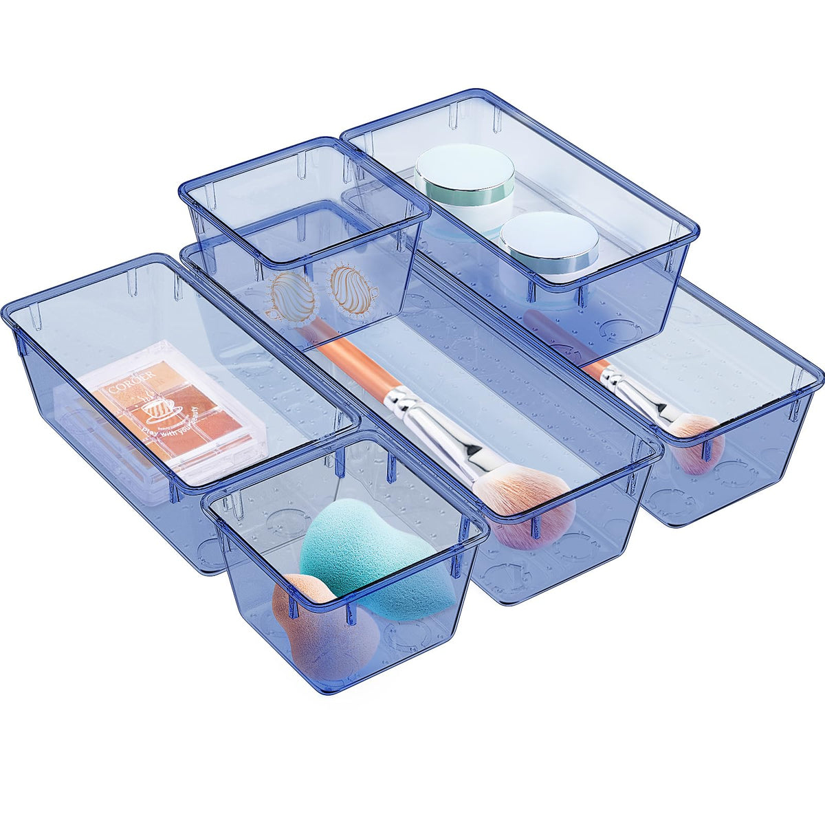 6 Pack Clear Drawer Organizer Set, Drawer Storage Trays, Storage Bins