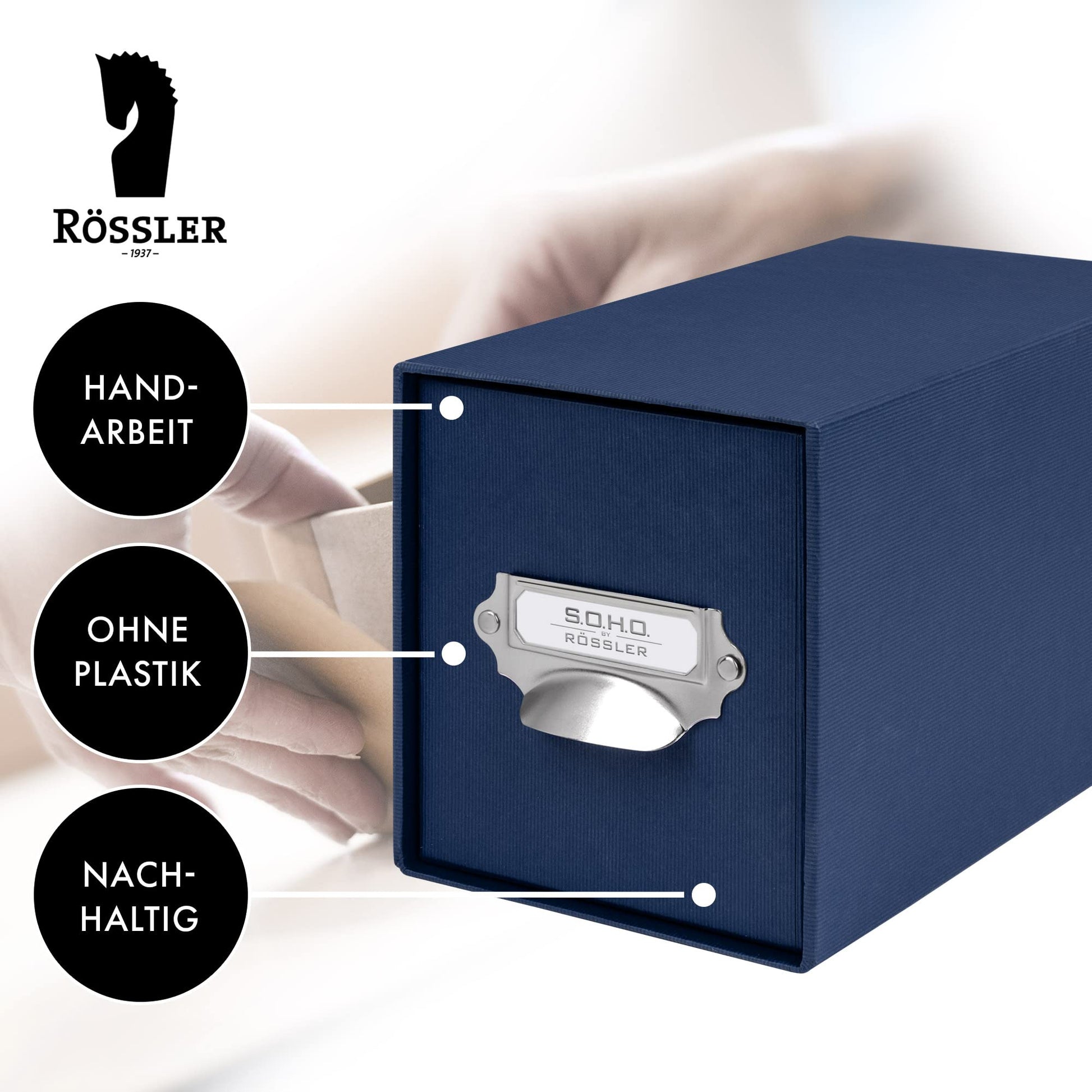 Rössler SOHO CD Storage Box with Metal Index Holder - Navy Blue