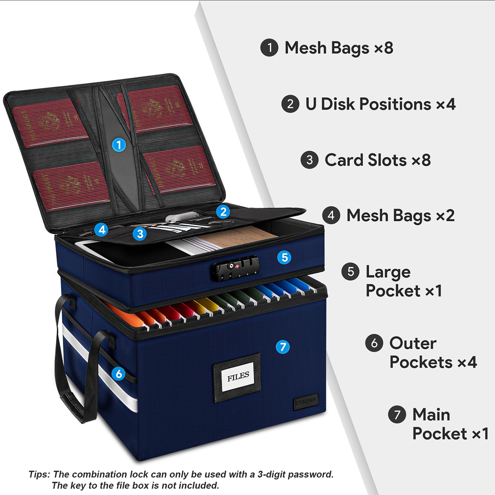 Fireproof File Oganizer with Lock, 2 Layer Fireproof Document Box Storage