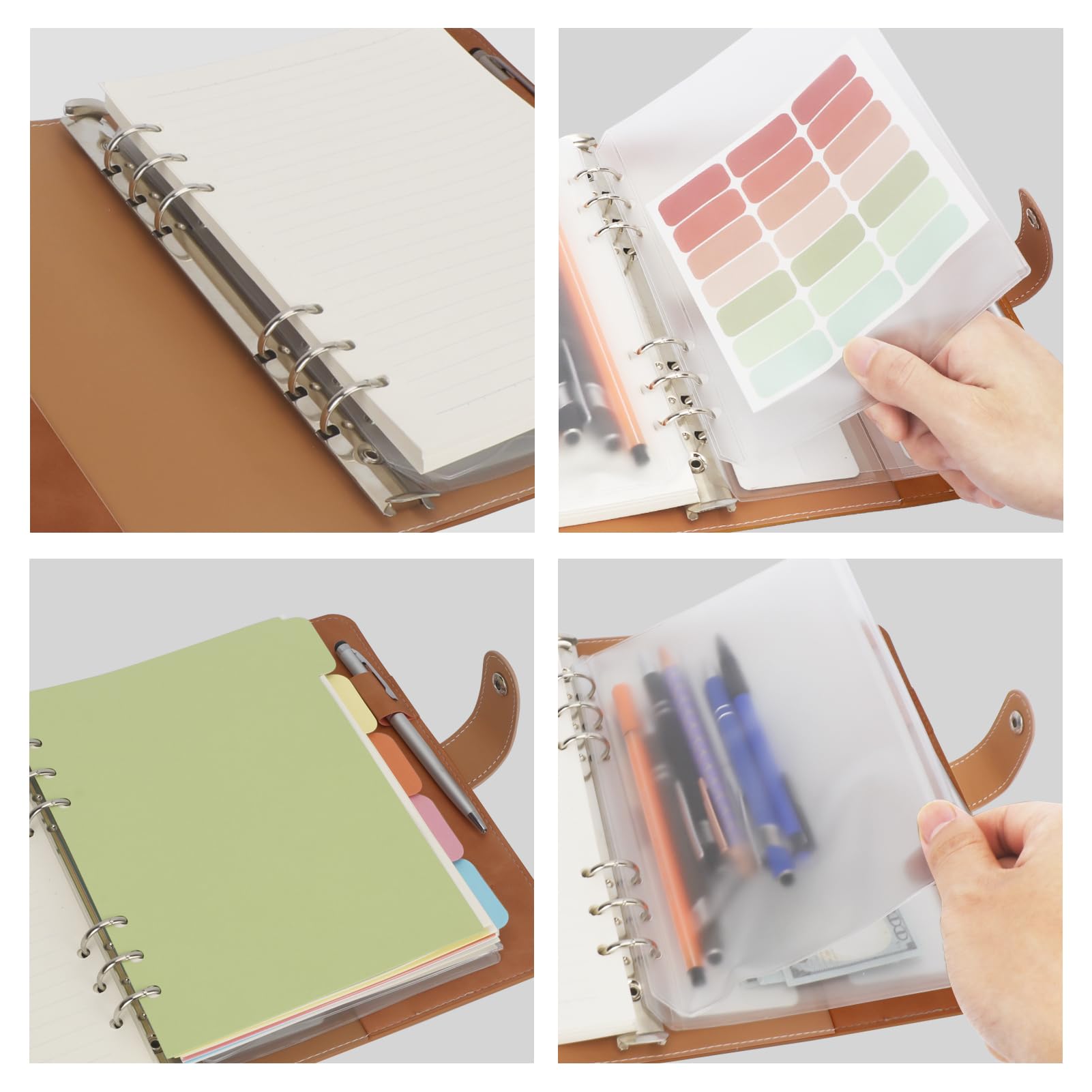 FYY A5 Binder 6 Ring - Refillable Planner Notebook 5.7”x8.3”, Brown