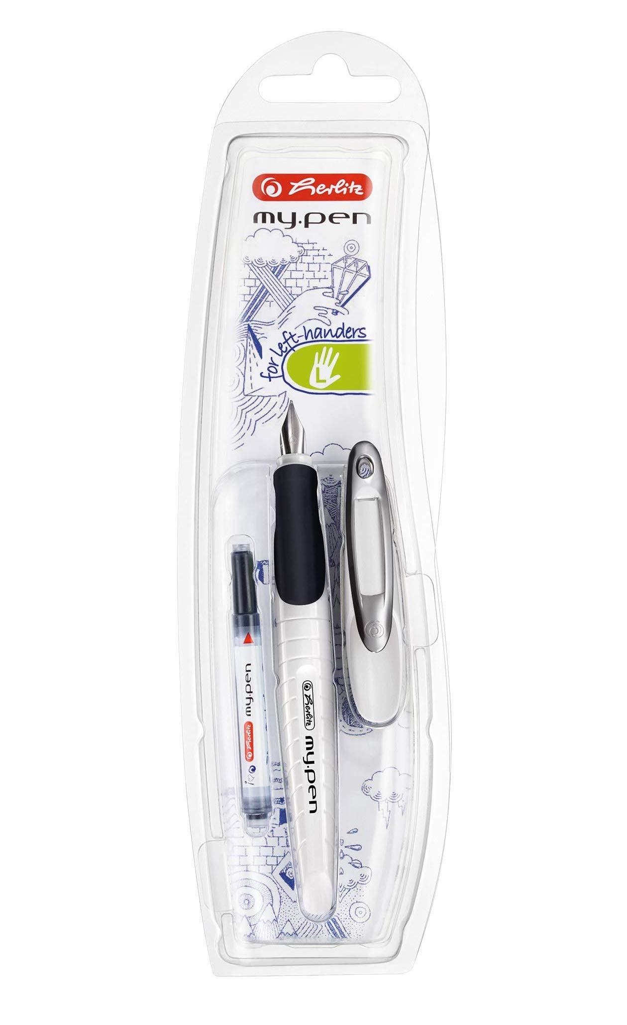 herlitz my.pen L-Nib Fountain Pen - White black