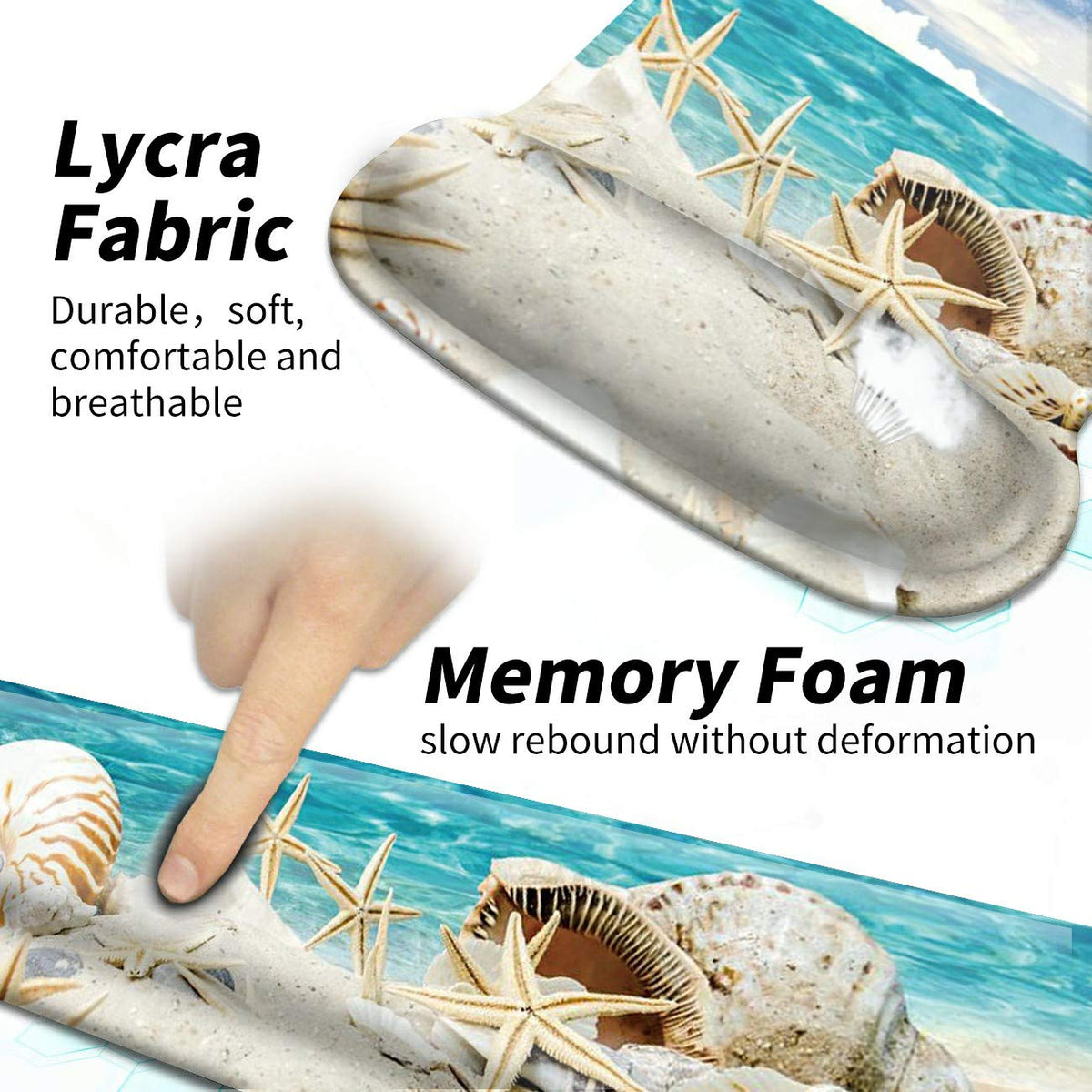 BEOTIWAD Memory Foam Mouse Pad Wrist Rest Set,Seashells Beach