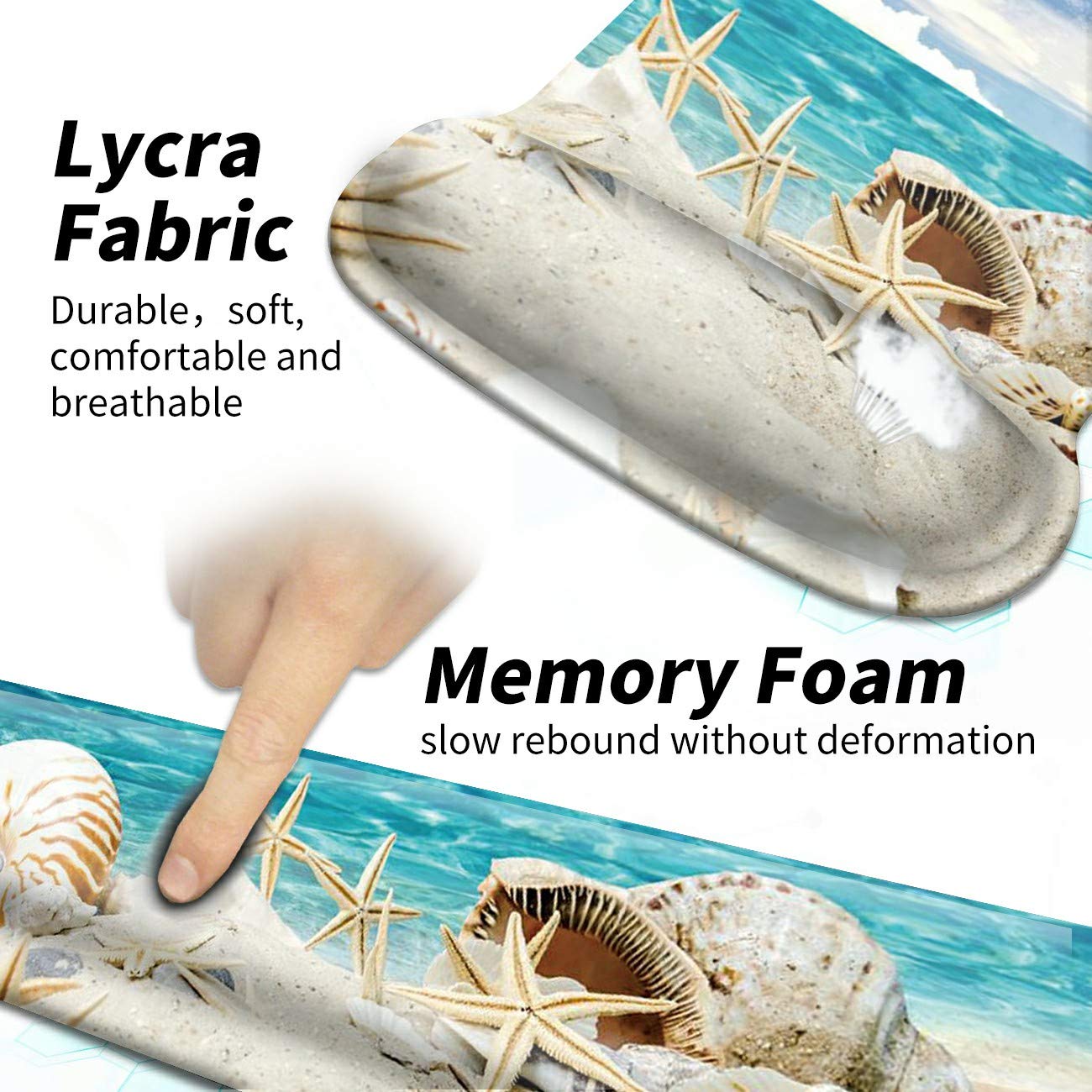 BEOTIWAD Memory Foam Mouse Pad Wrist Rest Set,Seashells Beach