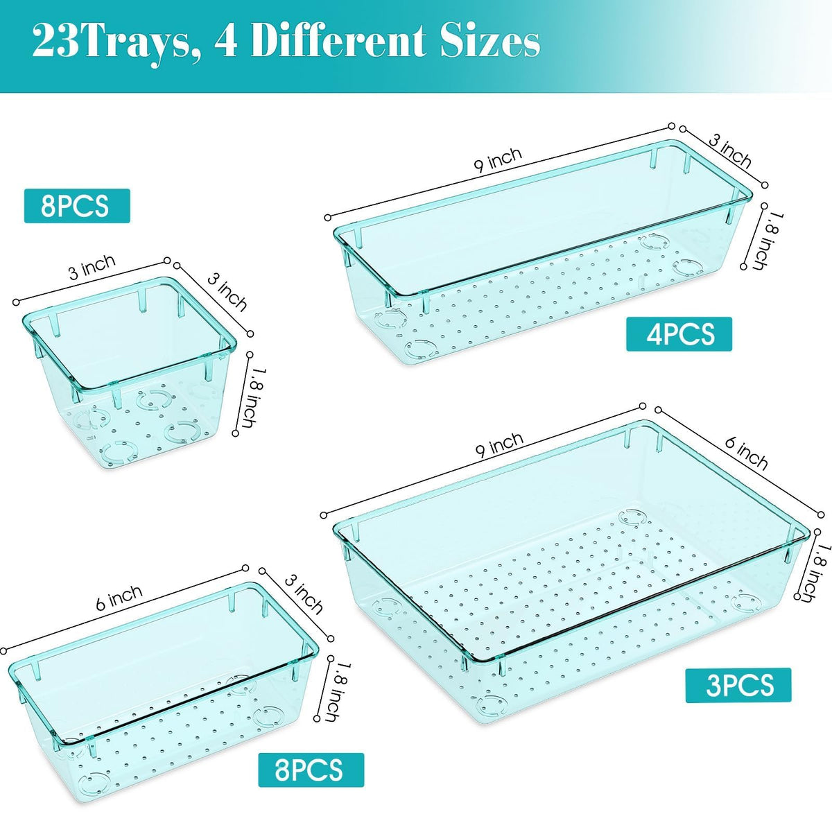 23 PCS Plastic Drawer Organizers Set, 4 Size Desk Drawer Organizer Trays