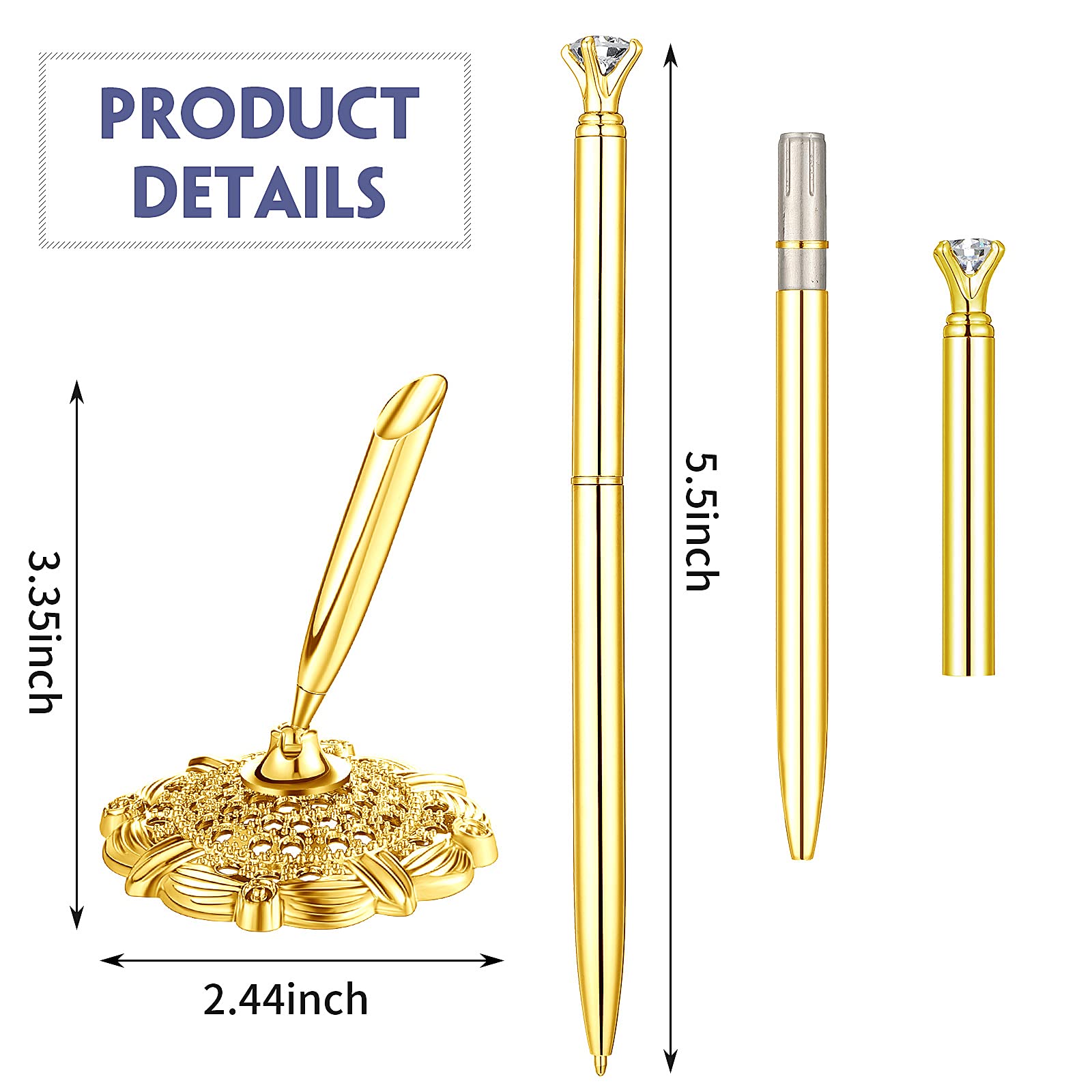 Outus Gold 4 Pcs Wedding Pens for Guest Book Signing Diamond Design