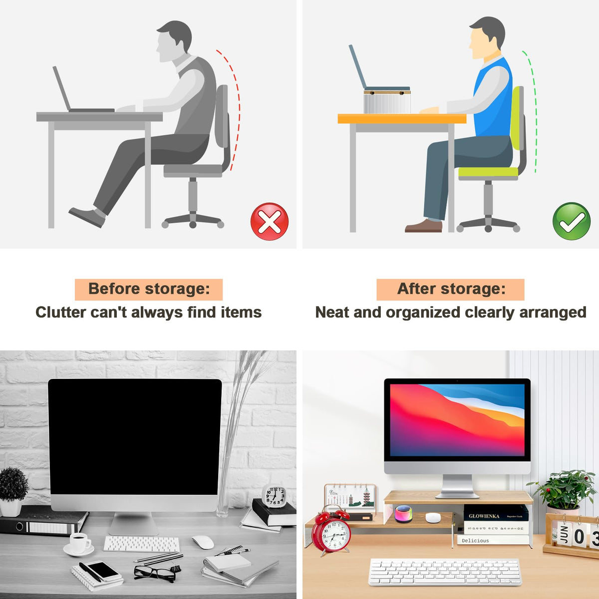 YGYQZ Adjustable Monitor Stand Riser, 7.67"×19.3" Dual Monitor Desk Stand