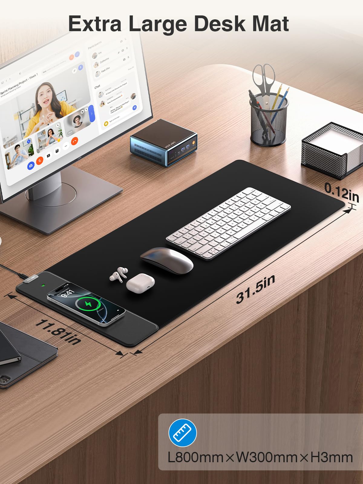 Magnetic Wireless Charging Mouse Pad, 31.5"x11.8" Large Desk Mat