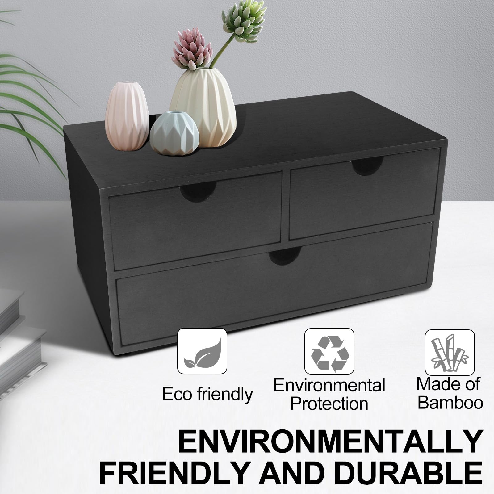Charmewooden Bamboo Desk Organizer With Drawers Countertop Drawers Counter Storage Box Corner Desk