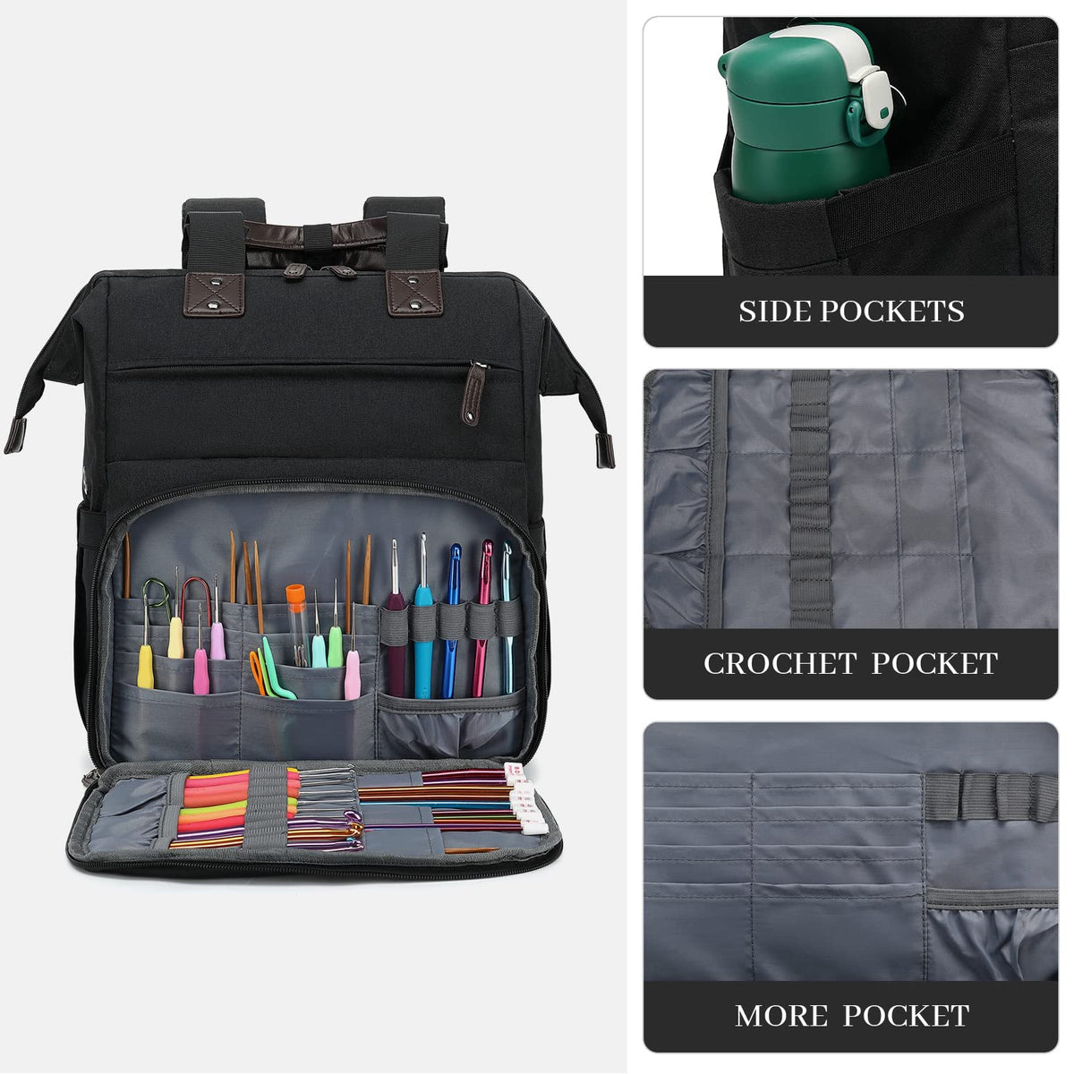 Knitting Bag Backpack Yarn Storage Organizer Travel Bag with USB Charging Port, Tote Bag Holder for