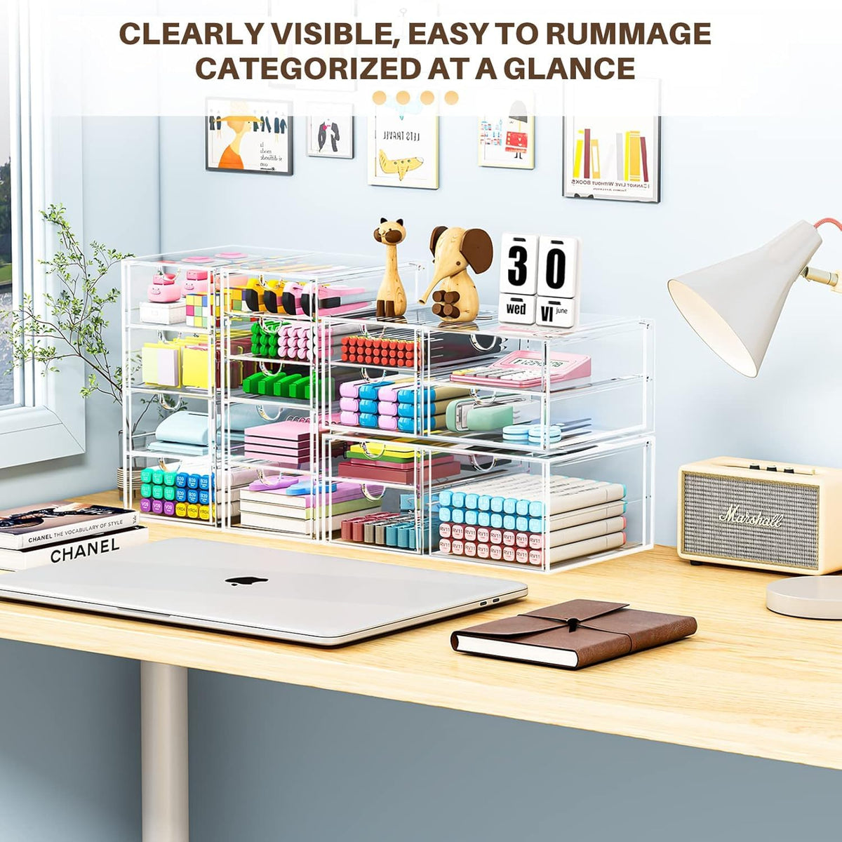 caktraie Acrylic16-Drawer Storage & Makeup Organizer for Desk