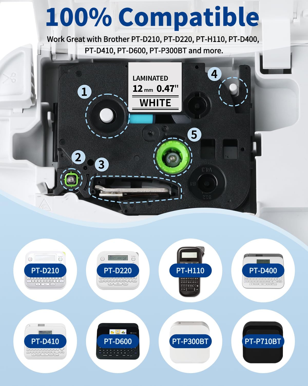 8-Pack TZe-231 Replacement for Brother P Touch Label Maker Tape 12mm