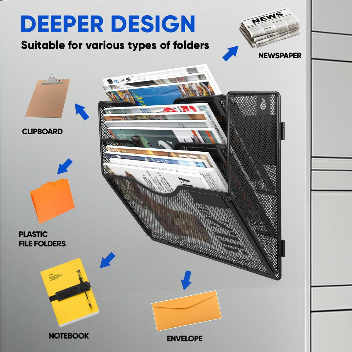 LQPAFZ 3 Tier Magnetic File Holder for File Cabinets, Refrigerator, Whiteboard, Office, No Drilling