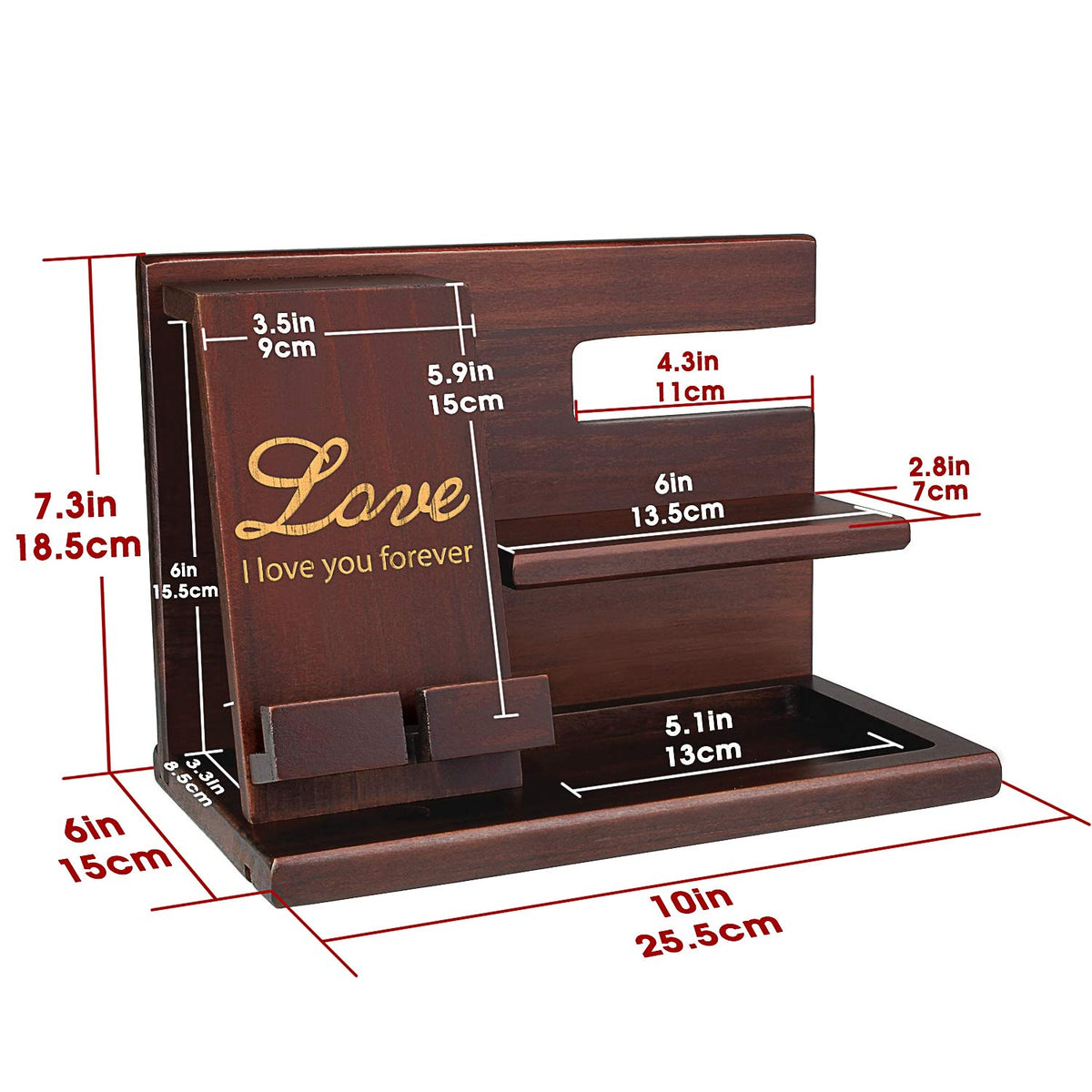 awofer Wood Phone Docking Station for Men - I Love You Forever - Personalized Anniversary Idea for