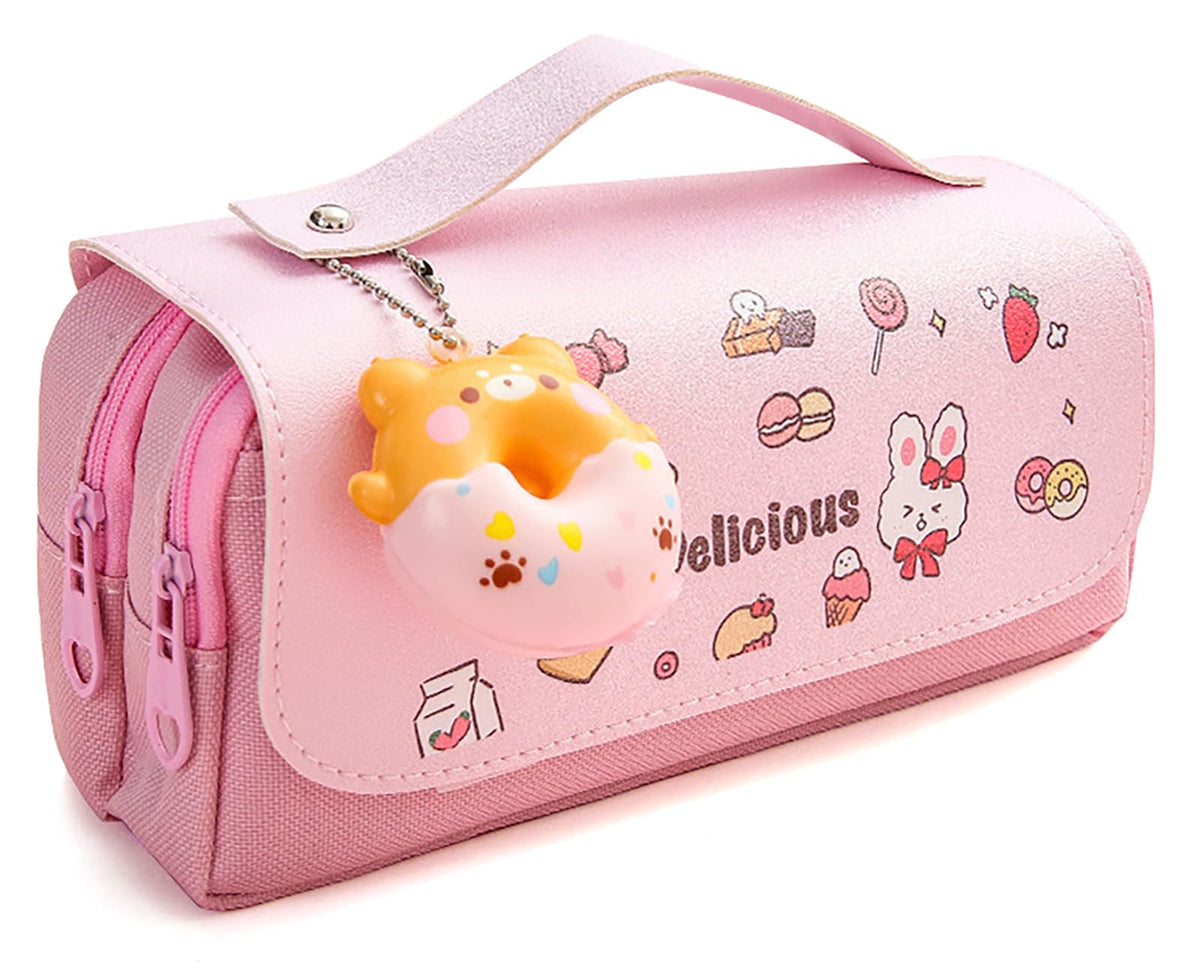 Pencil Case for Girls, Kids Large Capacity Cute Pencil Box with Compartments School Organizer Pen
