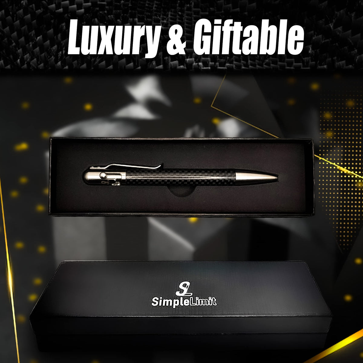 SL Simple Limit Carbon Fiber Bolt Action Pen with Gift Box & Premium Metal Retractable Ballpoint