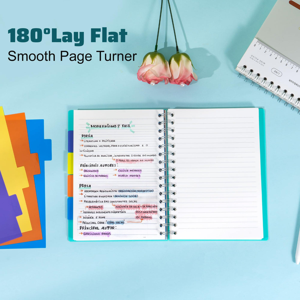 Yoment 2 Pack 5 Subject Notebook Wide Ruled Spiral Notebooks 5x7 with Tabs