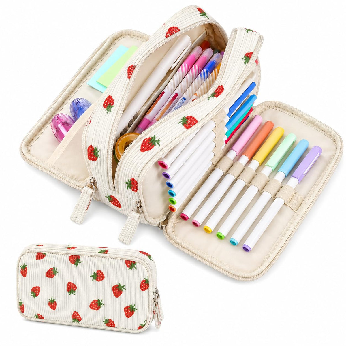 Sooez Big Capacity Pencil Case Pen Pouch, Soft Corduroy Pencil Bag with 3 Compartment, Multiple