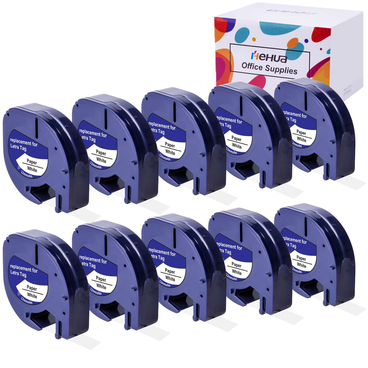 Hehua Compatible with Dymo 91330 12mm Label Maker Tape 10PK Refills 10697
