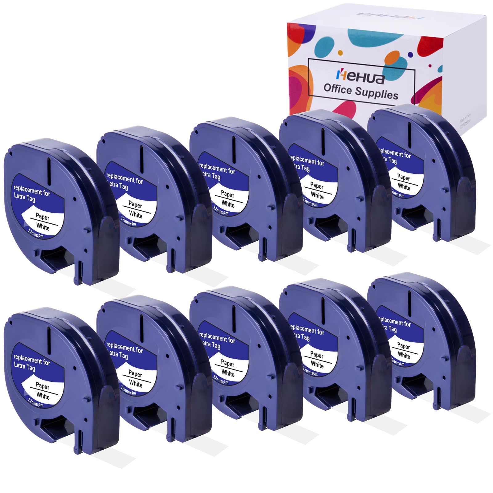 Hehua Compatible with Dymo 91330 12mm Label Maker Tape 10PK Refills 10697