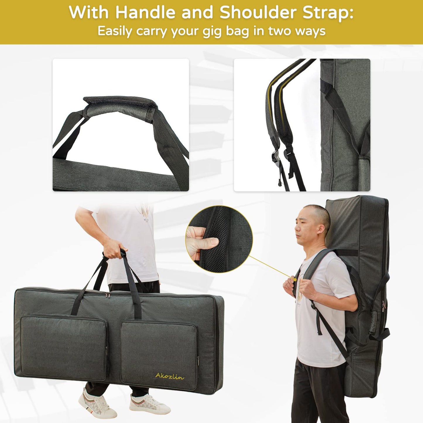 AKOZLIN 76-Key Padded Keyboard Gig Bag Portable Foldable Electric Piano Keyboard Case Bag For