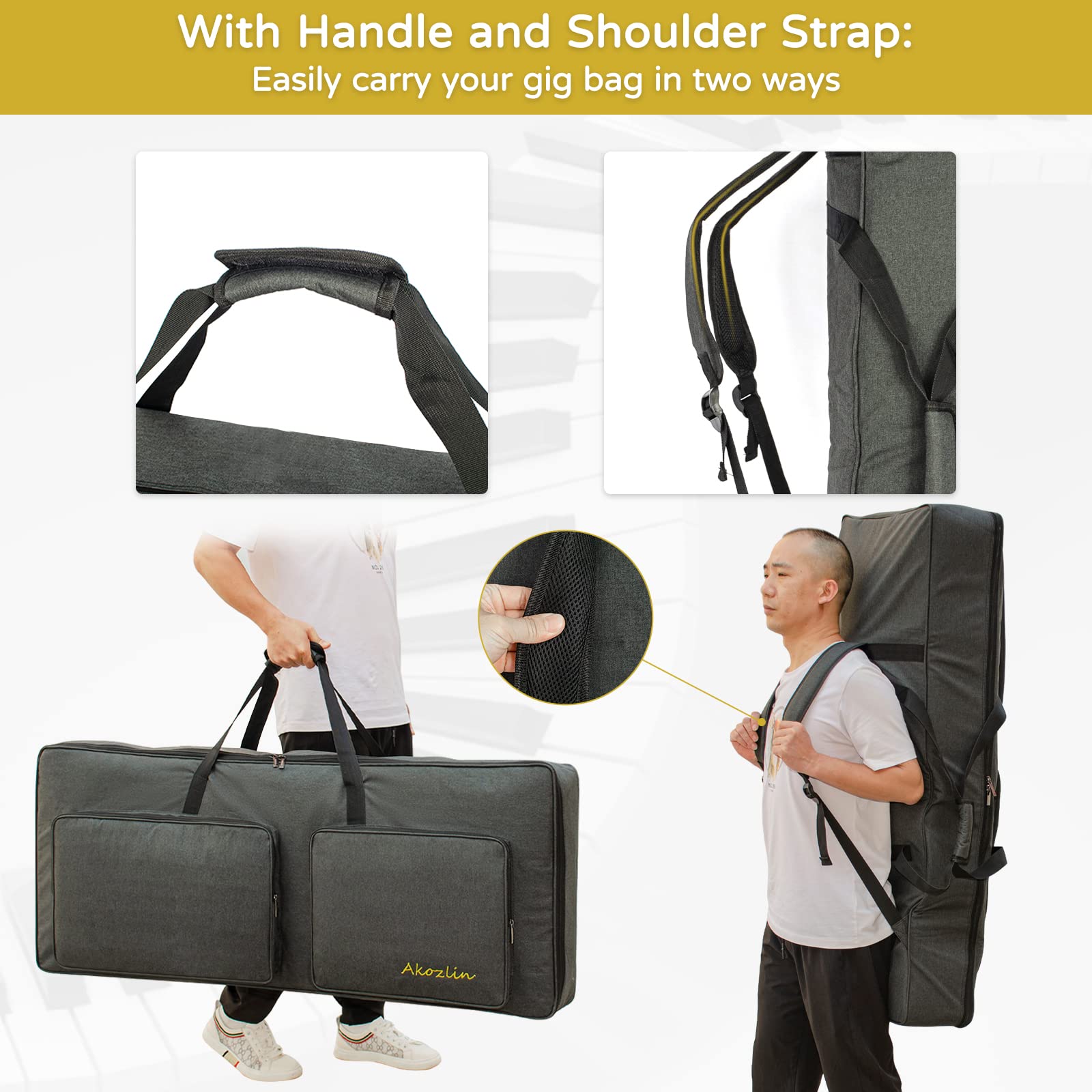 AKOZLIN 76-Key Padded Keyboard Gig Bag Portable Foldable Electric Piano Keyboard Case Bag For