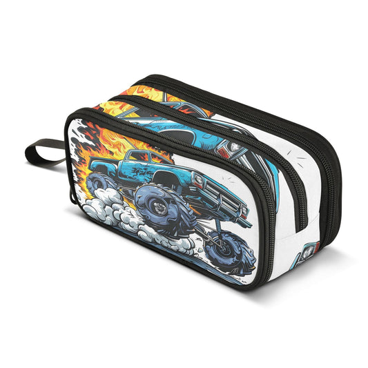 BOENLE Truck Flame Pencil Case Box Boys Girls Large Pencil Pouch with Zipper Compartments Big