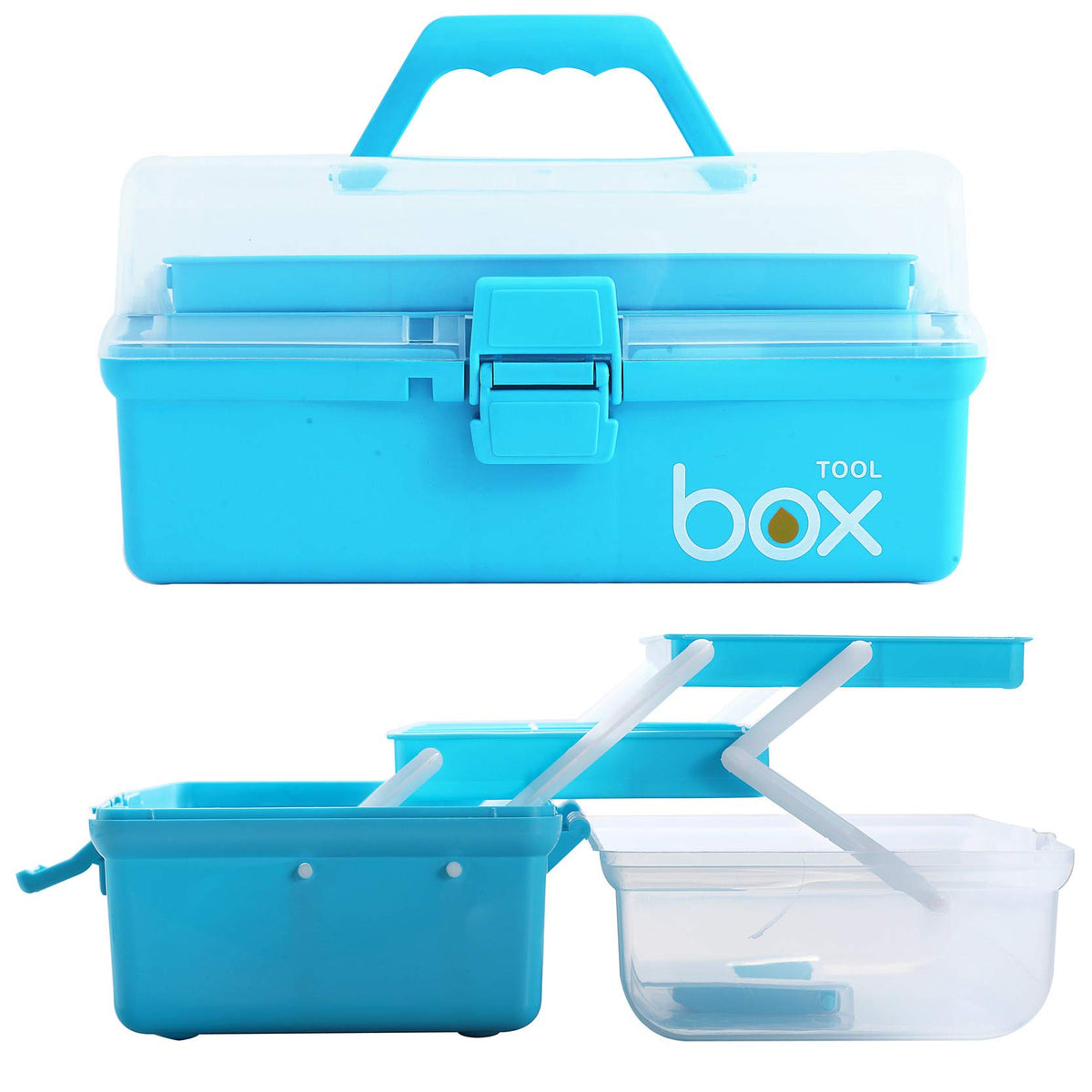 Sunxenze 12'' Three-Layer Clear Plastic Craft Storage Box, Tool Box/Sewing Box Organizer, Art