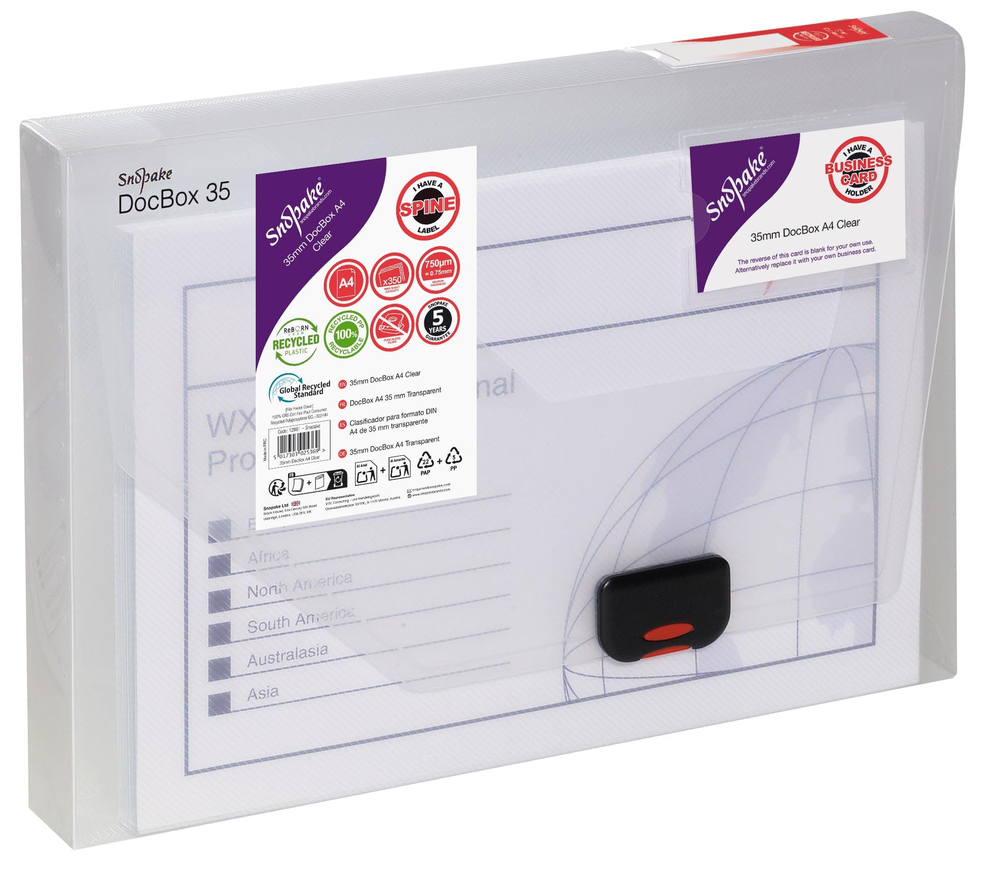 Snopake A4 DocBox Clear 35 mm Box File with Push Lock (Pack of 1) Ref 12861