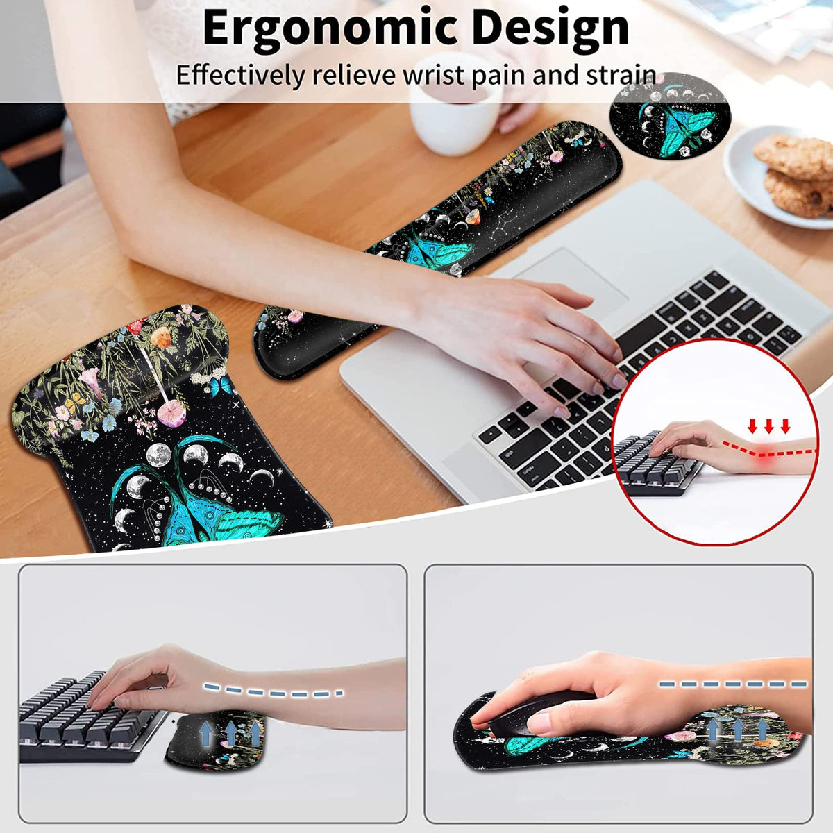 Keyboard Wrist Rest and Mouse Pad with Wrist Support, Ergonomic Gel Mouse Pad,for Easy Typing Pain