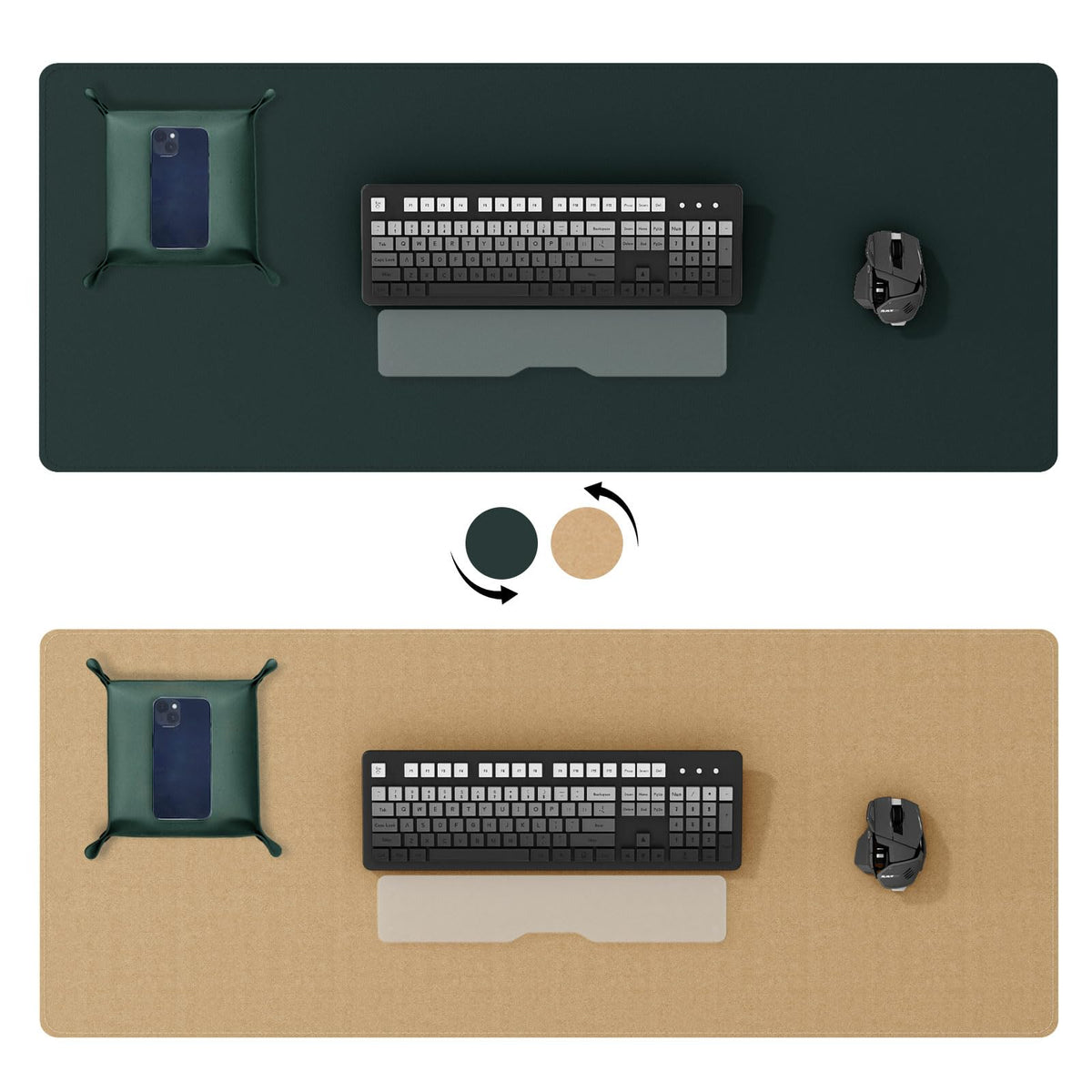 DAWNTREES Dark Green Desk Mat,Leather Desk Pad,35.5"x17",Cork Desk Mat Protector,with PU Leather