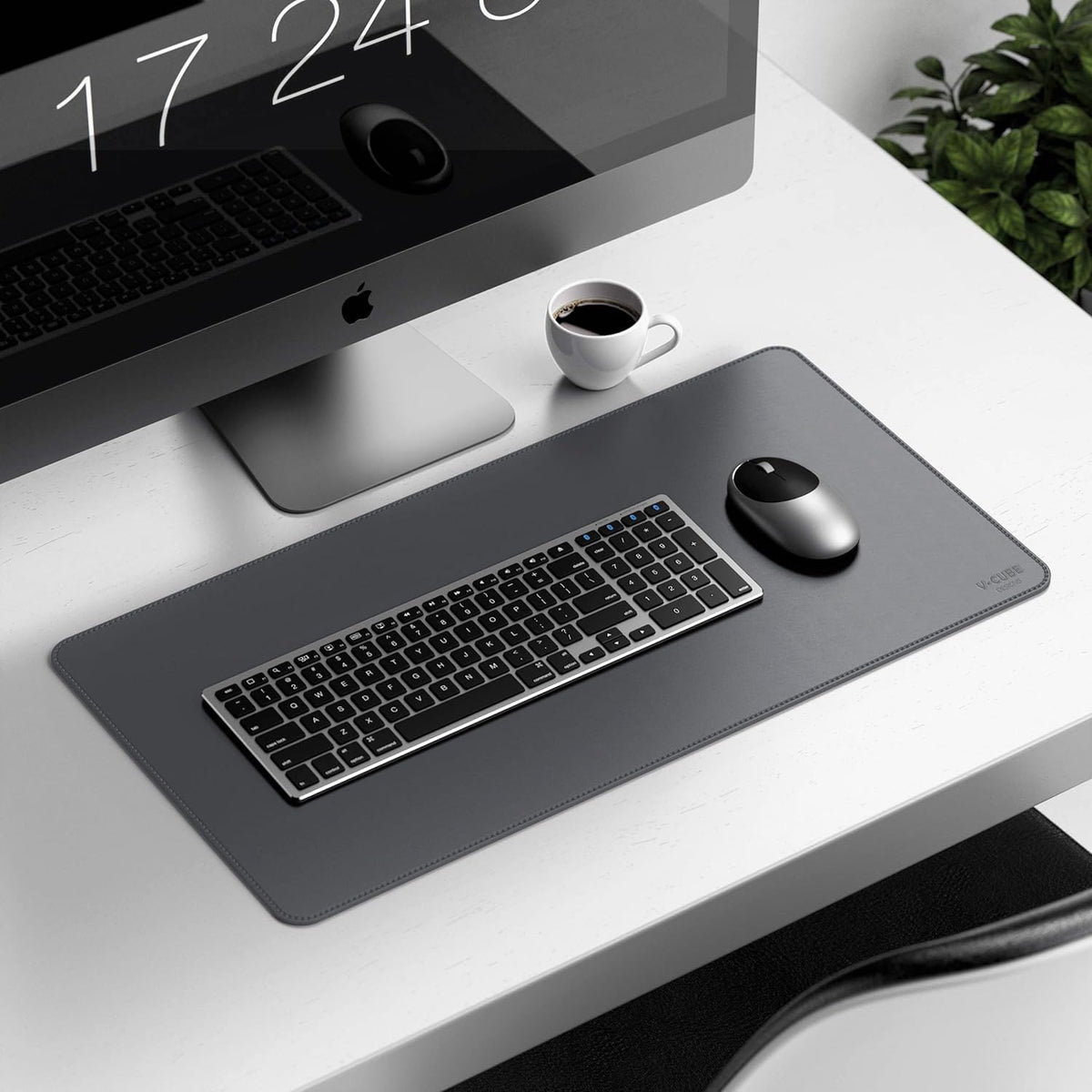 V-CUBE Designs Desk Mat|60X35cm|2.4mm Thick(Padded)|Premium Vegan Leather Laptop Mat/Extended Mouse