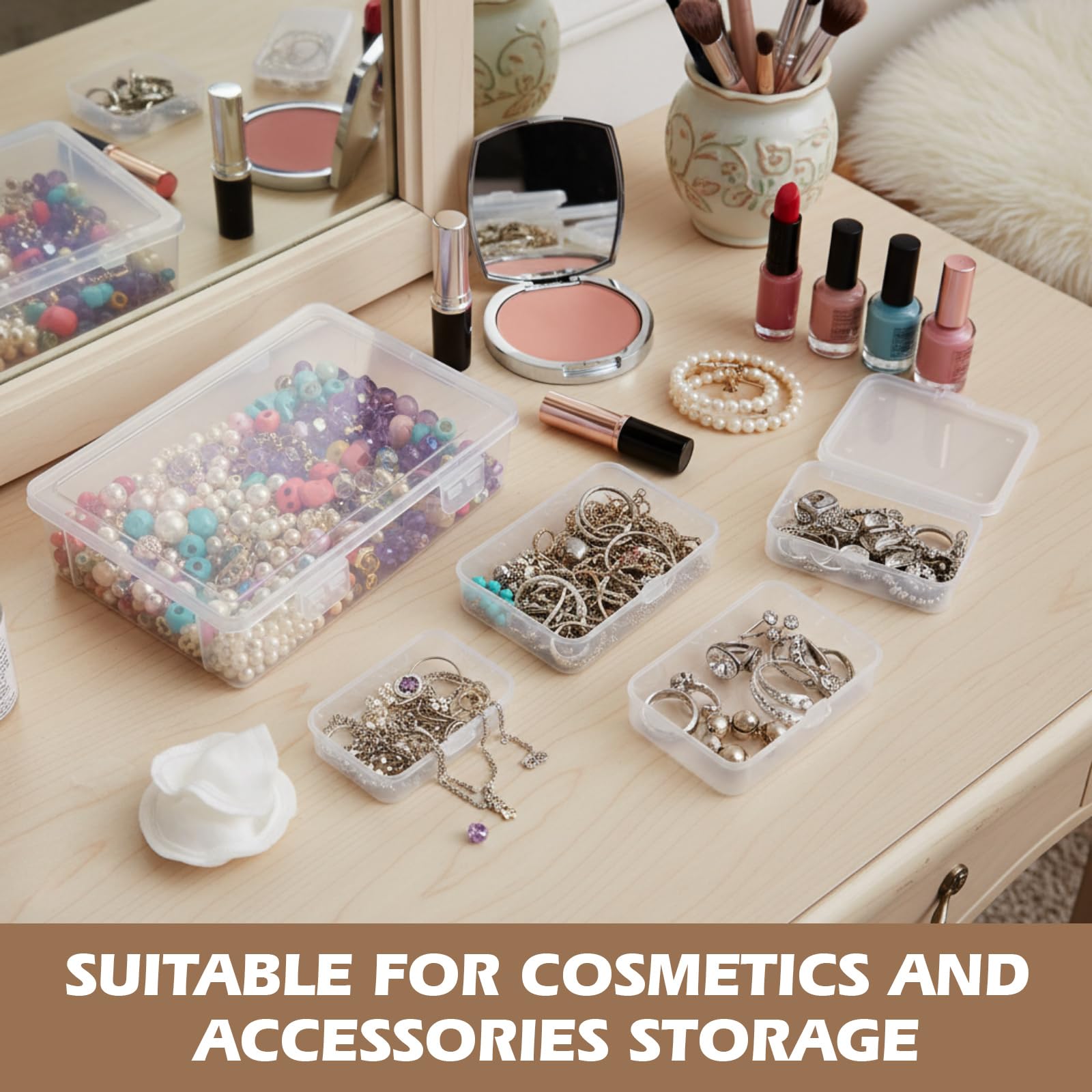 SATINIOR 24 Pcs Small Clear Plastic Container Box, Multiple Sizes
