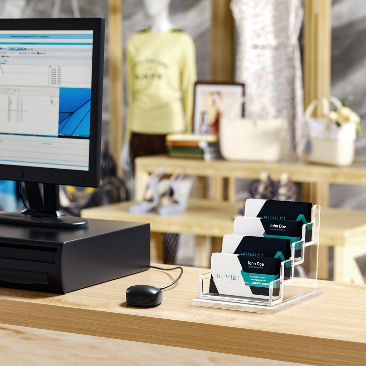 HIIMIEI Acrylic Business Card Display, Multiple Card Holder for Office, Home, Restaurant - 4 Slot 4