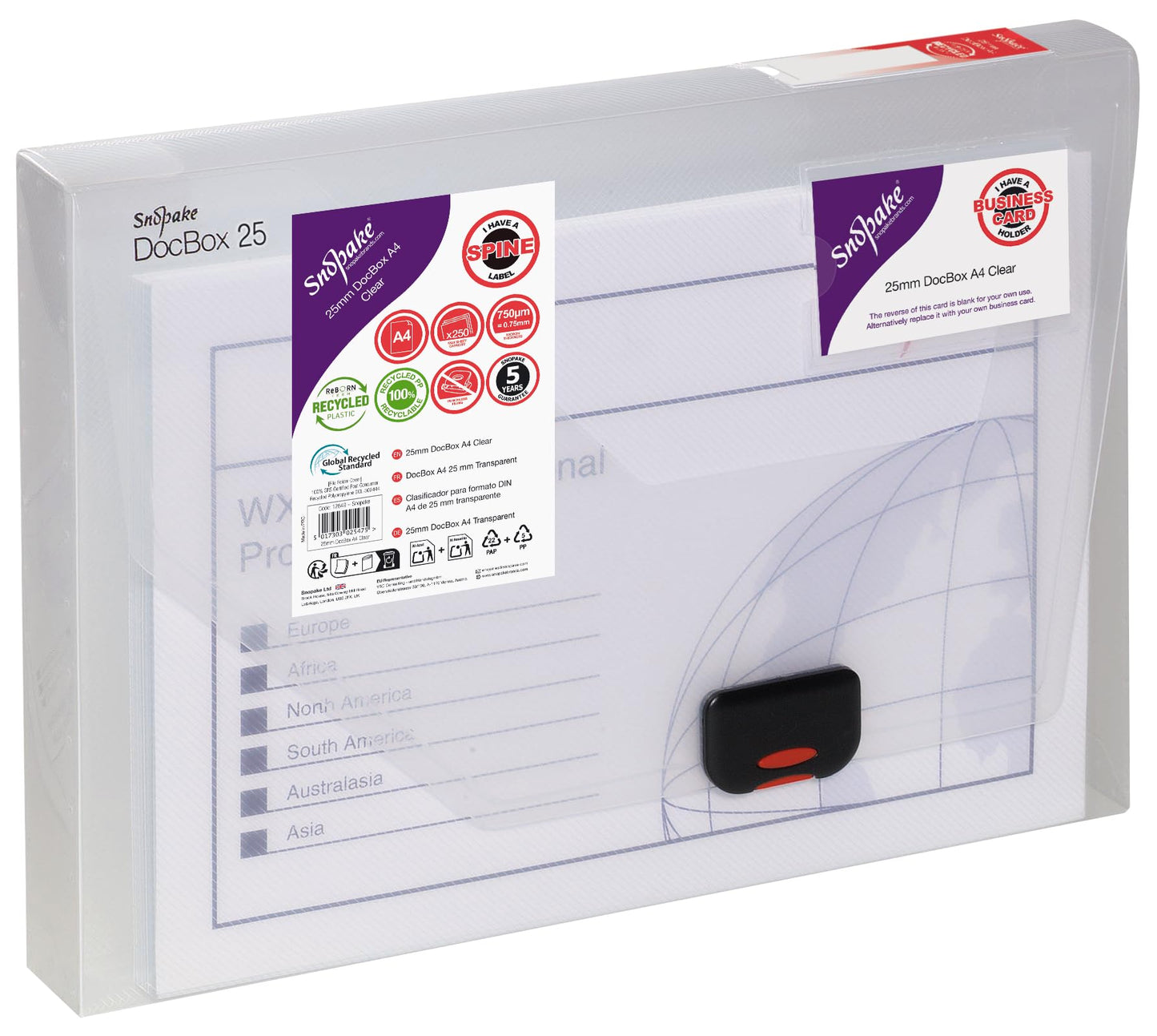Snopake A4 DocBox Clear 25 mm Box File with Push Lock (Pack of 1) Ref 12849