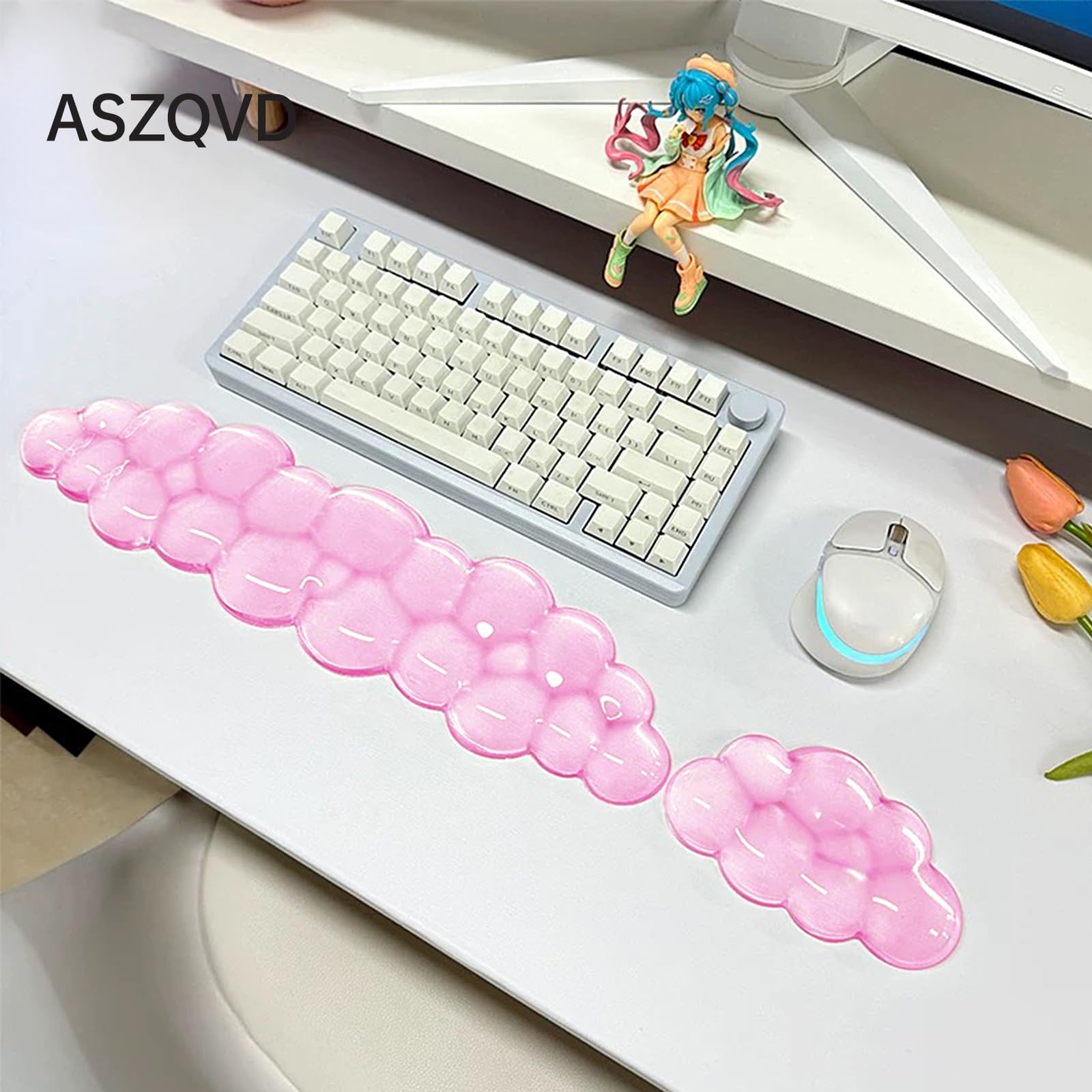 Aszqvd Mouse Pad with Wrist Rest, Soft Cloud Gel Keyboard Mouse Pad Set with Hand Wrist Support