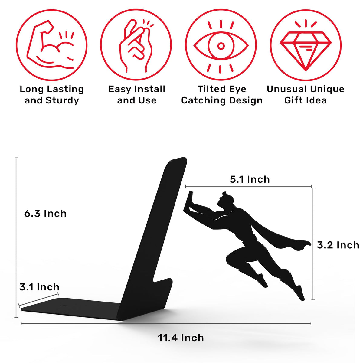 Artori Design Bookends - Decorative Book Ends for Shelves, 2X Super Hero