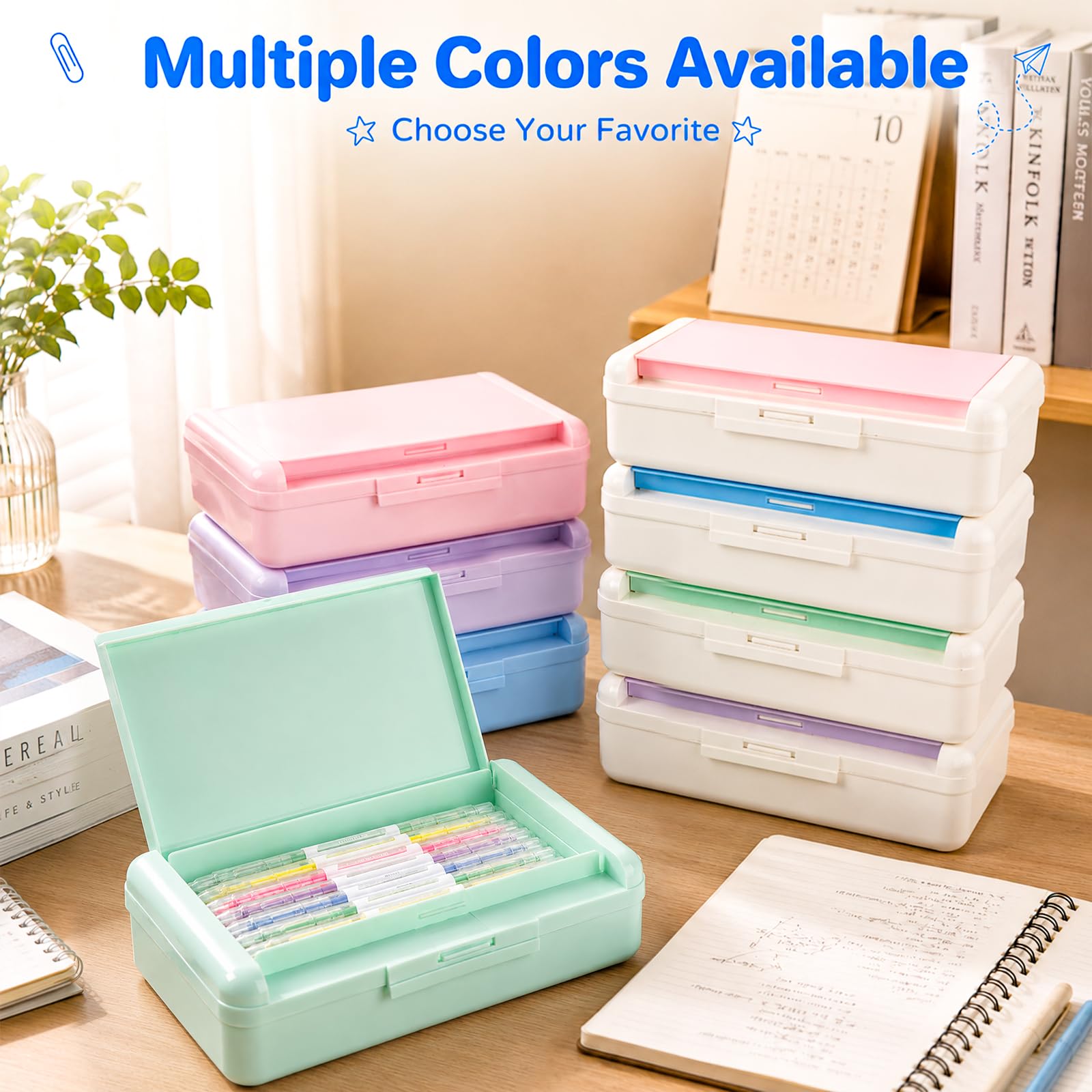 6 Pack Plastic Hard Color Double Layer Cute Pencil Box Case For Girl Boy