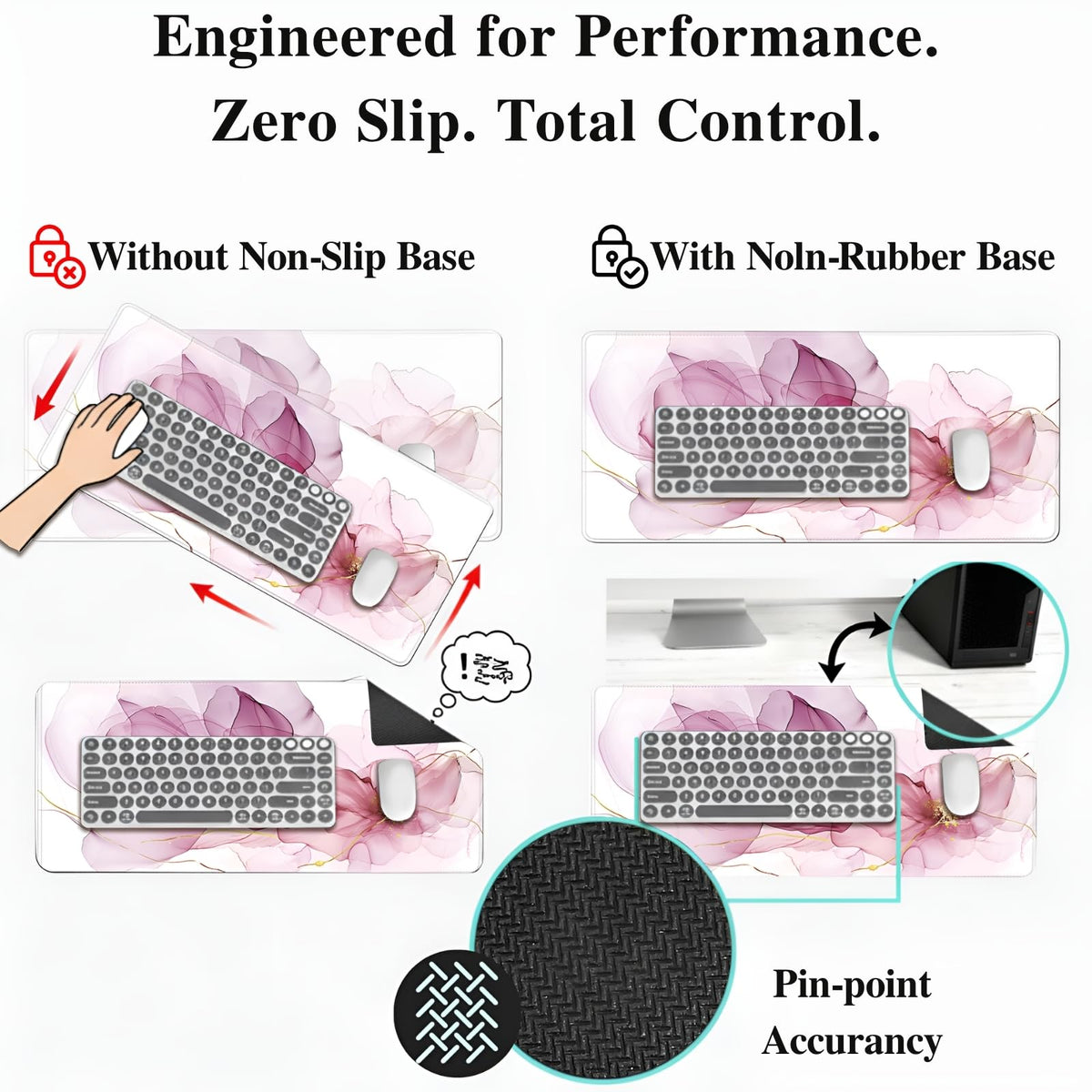 XXL Extended Gaming Mouse Pad (47.2 x 23.6 Inch), Giant Pink Floral Desk Mat for Full Coverage