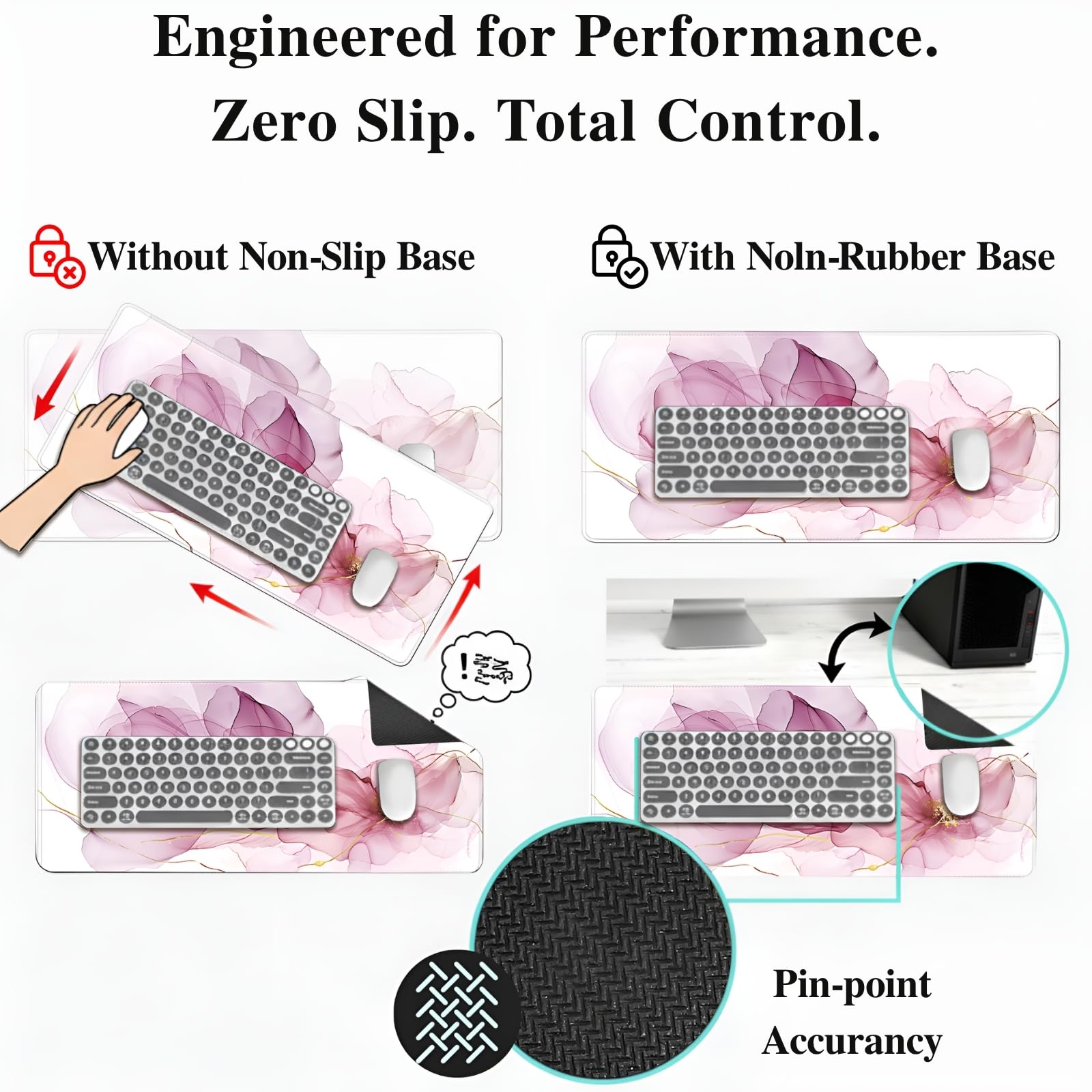 XXL Extended Gaming Mouse Pad (47.2 x 23.6 Inch), Giant Pink Floral Desk Mat for Full Coverage