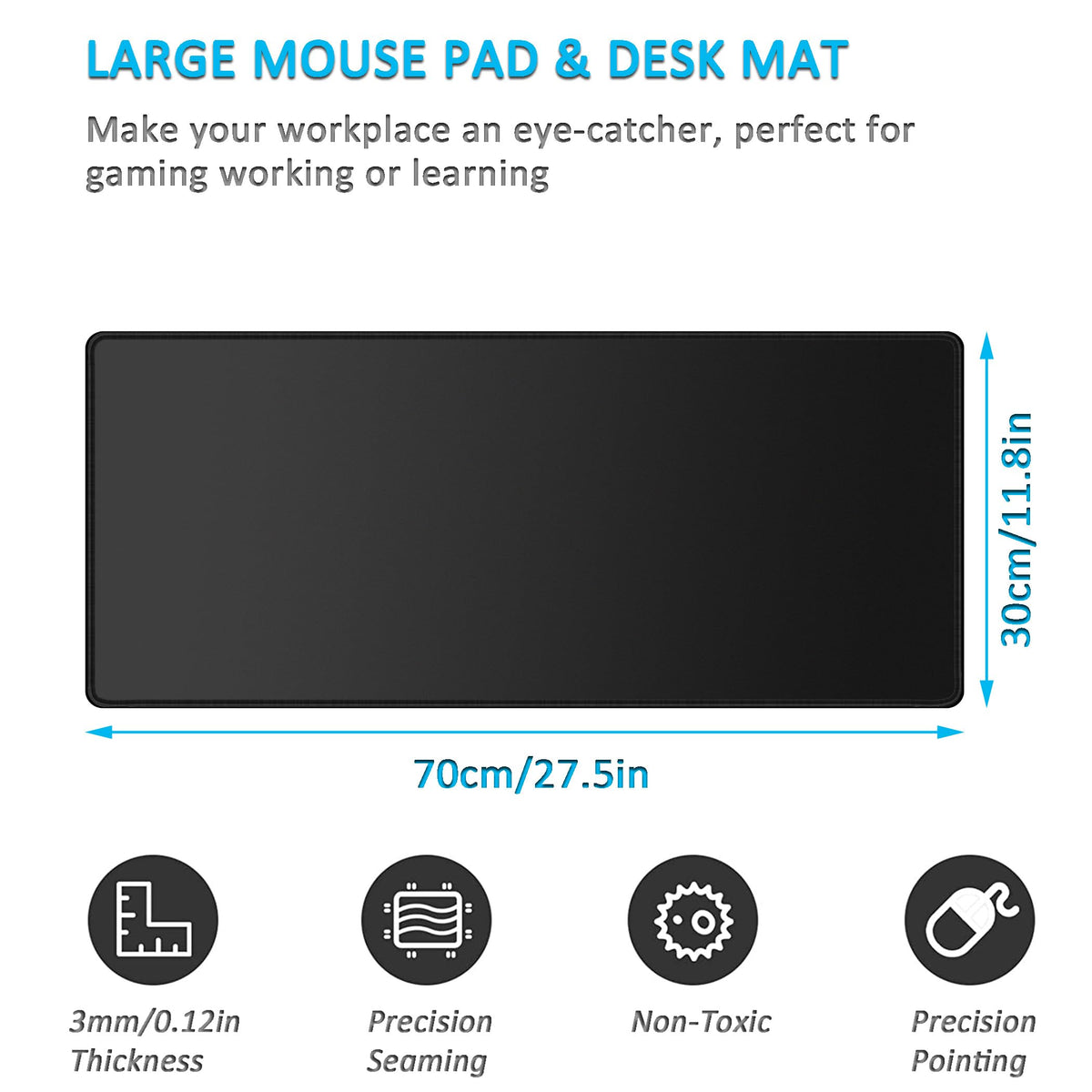 LL-COEUR XXL Black Mouse Pad Gaming Keyboard Mat Laptop Office Desk Mat (27.5" x 11.8" x 0.12")