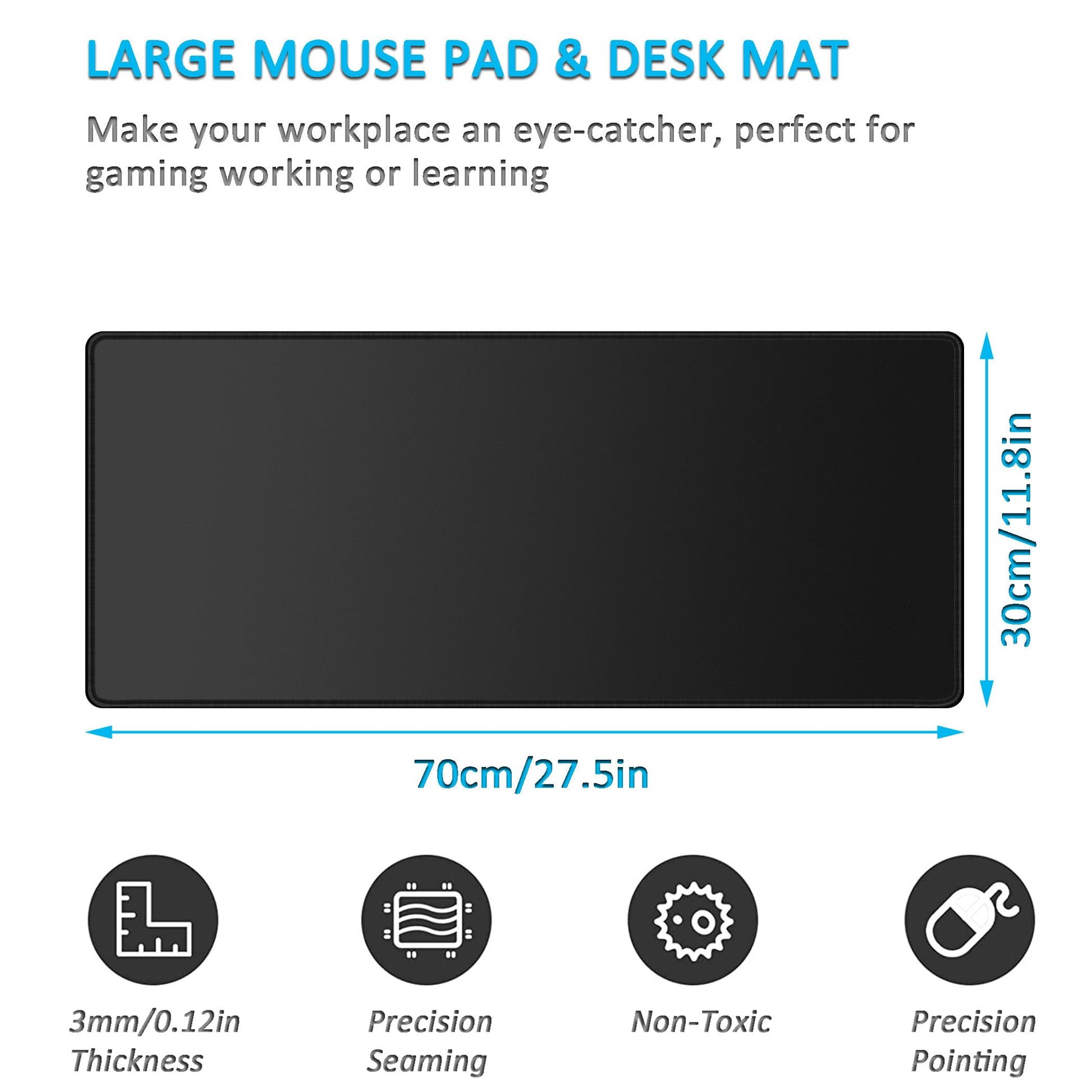 LL-COEUR XXL Black Mouse Pad Gaming Keyboard Mat Laptop Office Desk Mat (27.5" x 11.8" x 0.12")