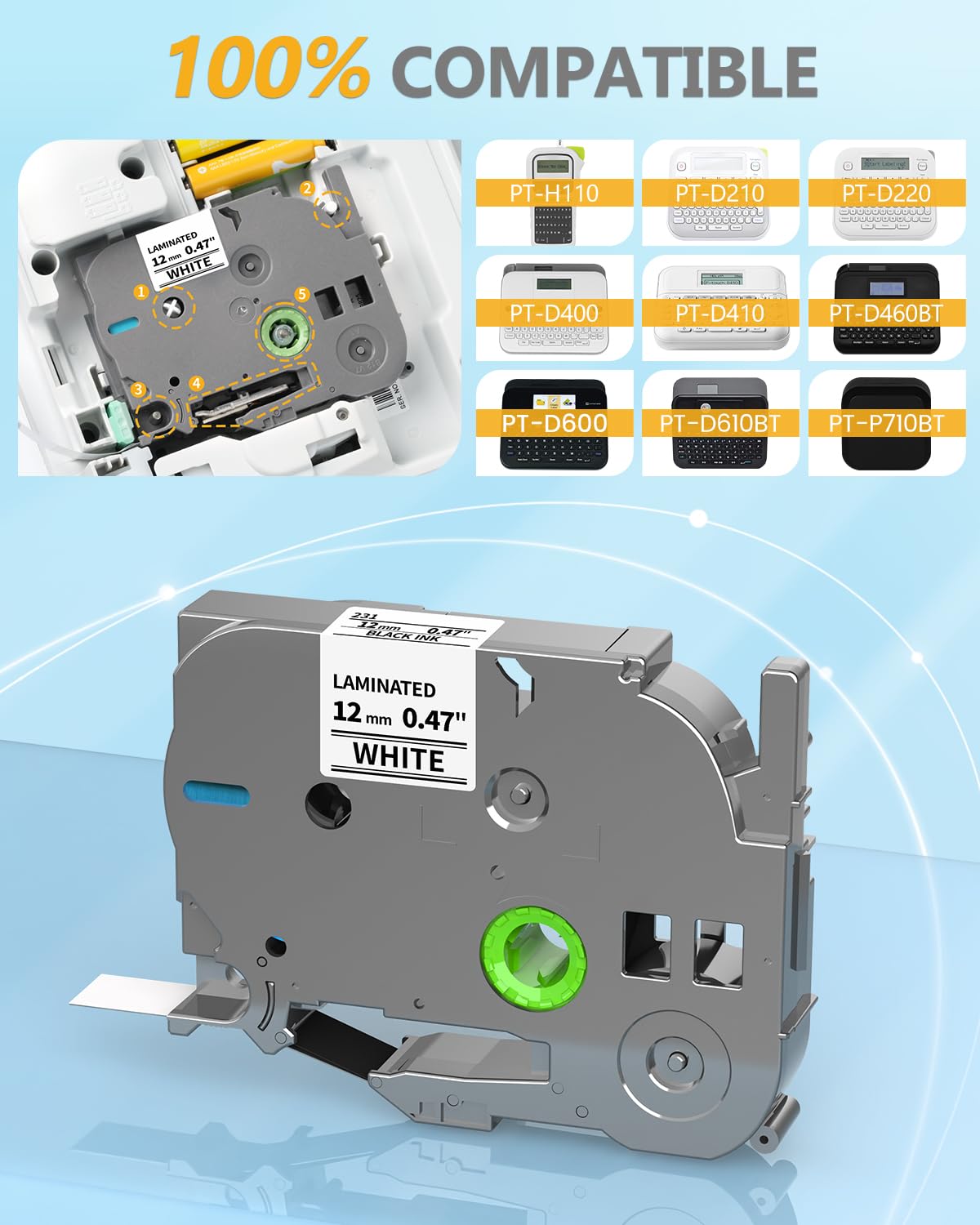Label Maker Tape Replacement for Brother TZe-231 TZe231 P Touch TZe TZ Tape