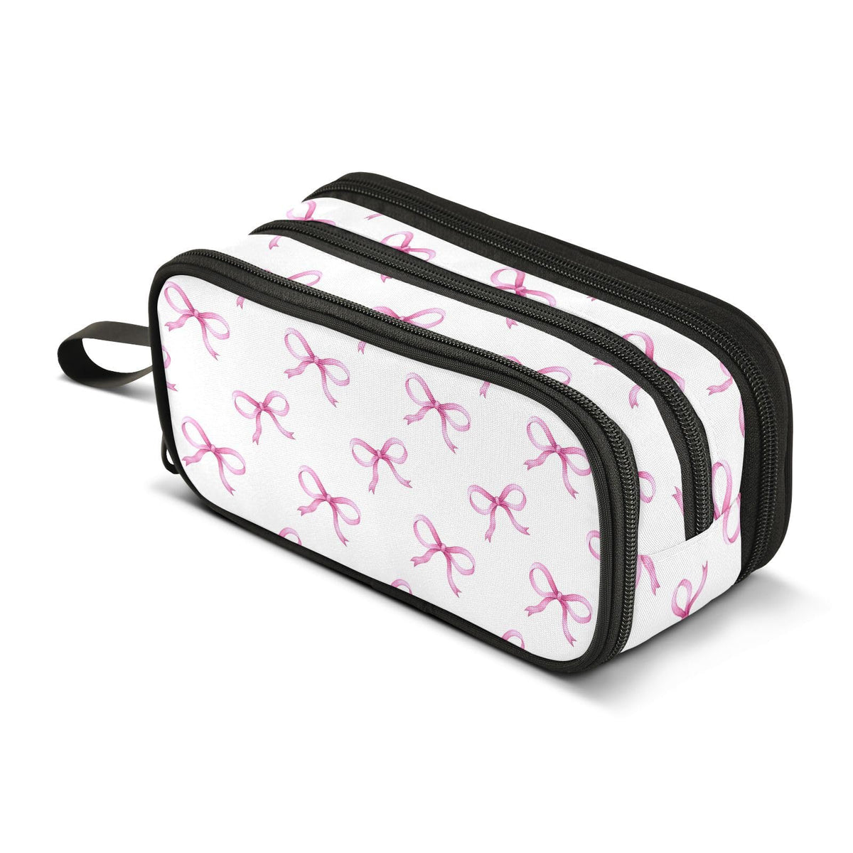 Sletend Pencil Case Pink Bows Ribbon 3 Compartments Pencil Pouch