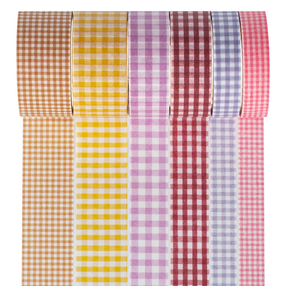 YUBBAEX 6 Rolls Plaid Washi Tape Set Basic Grid Masking Decorative Tapes for Arts, DIY Crafts