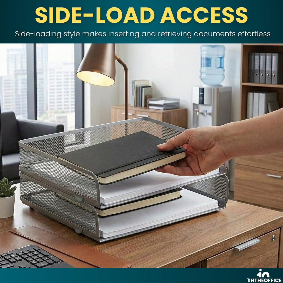 1InTheOffice Desk Tray, Letter Tray, Stackable, Side Load, Silver Mesh, 2 Pack