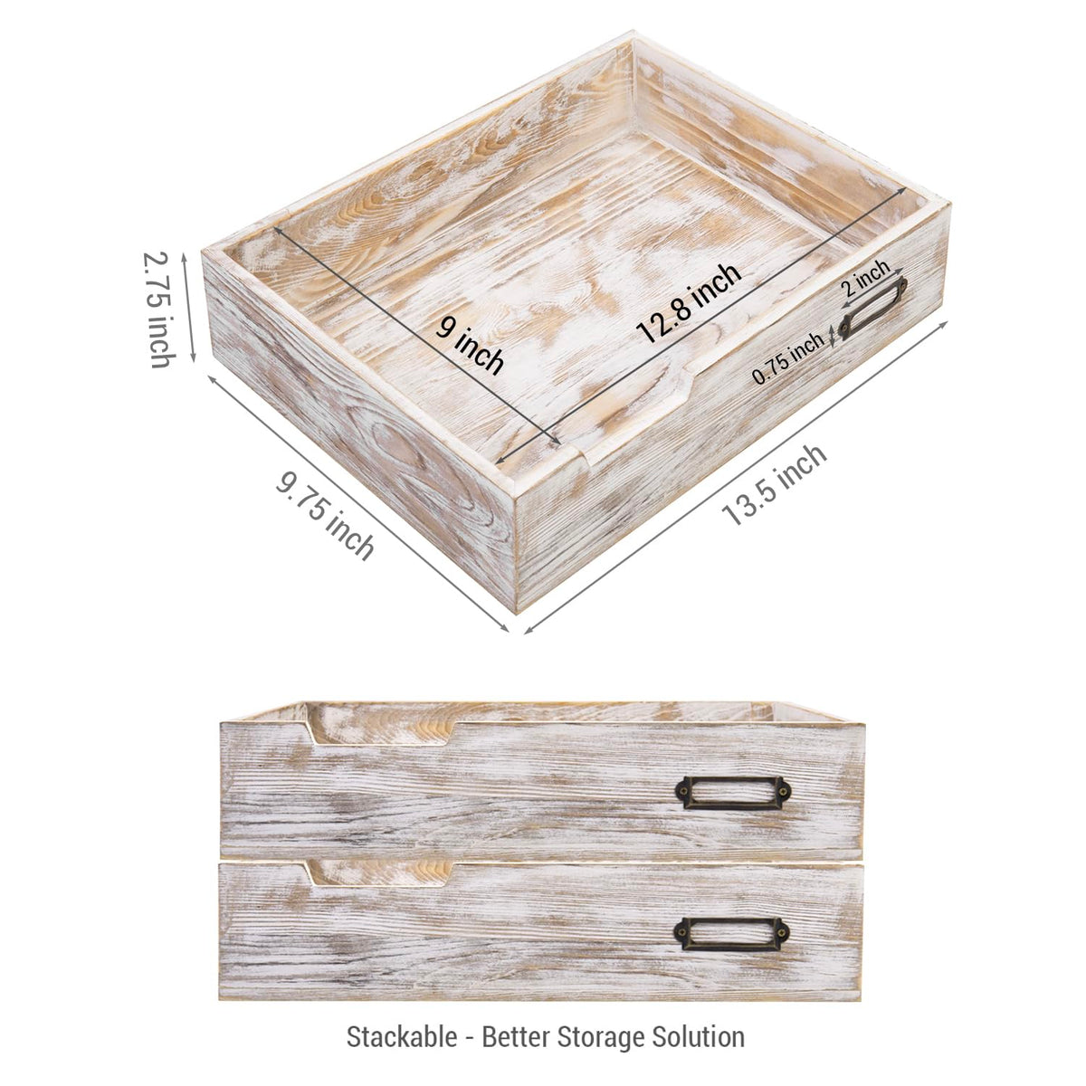 MyGift Whitewashed Wood Letter Tray, Desktop Paper File Organizer Box