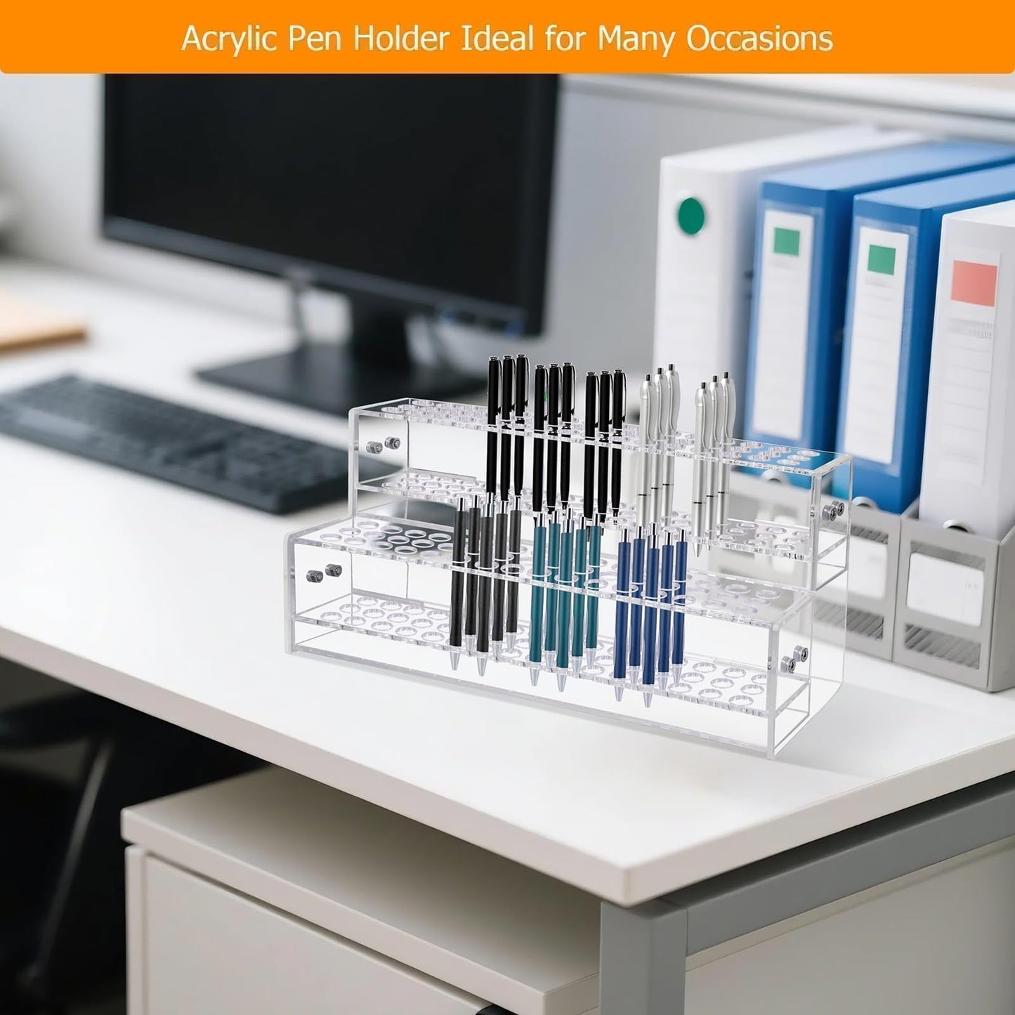 96-Slots Acrylic Pen Holder for desk,2-Tier Pen Display Stand for School